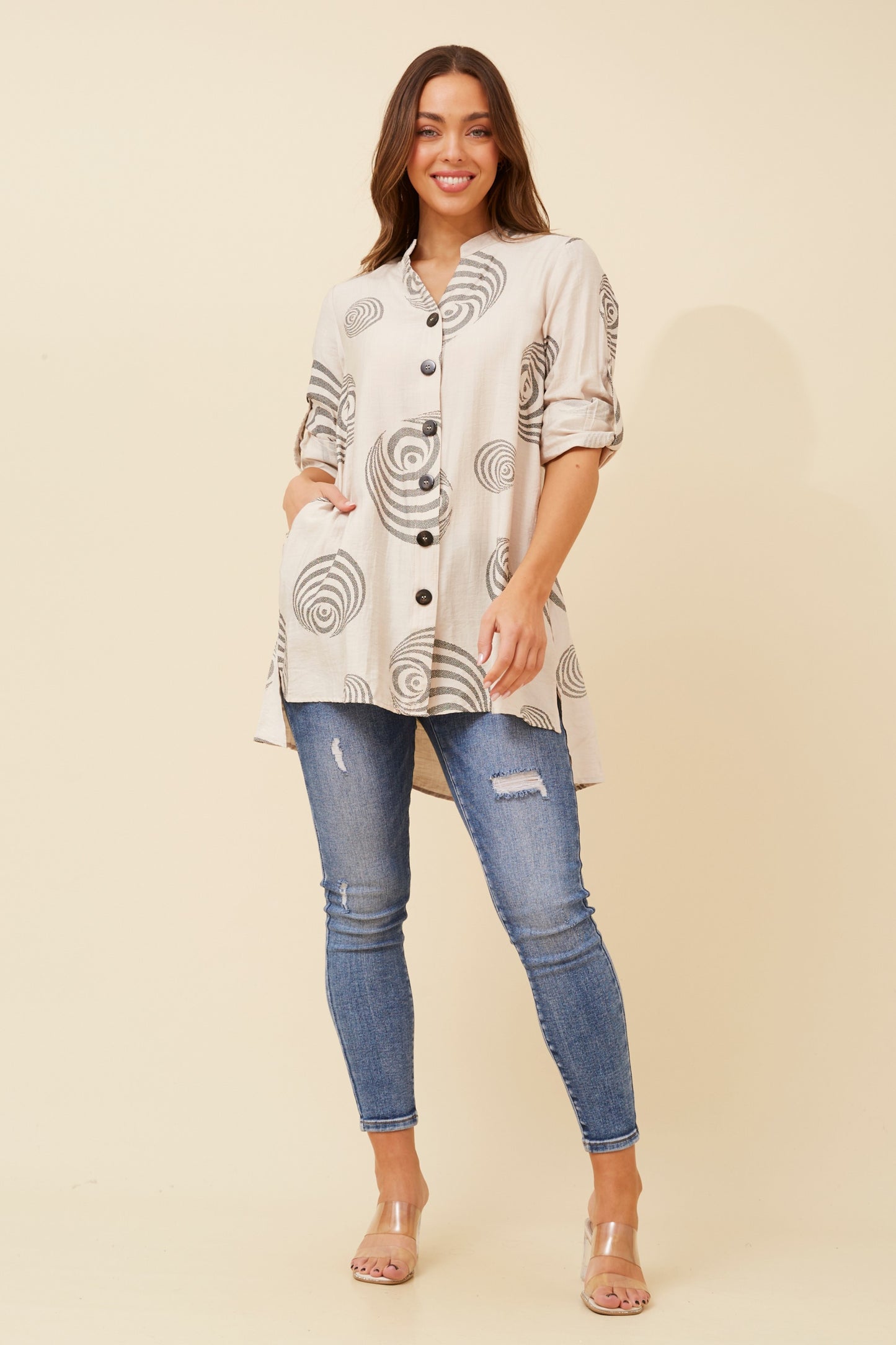 Claire Abstract Print Shirt T518979 Linen