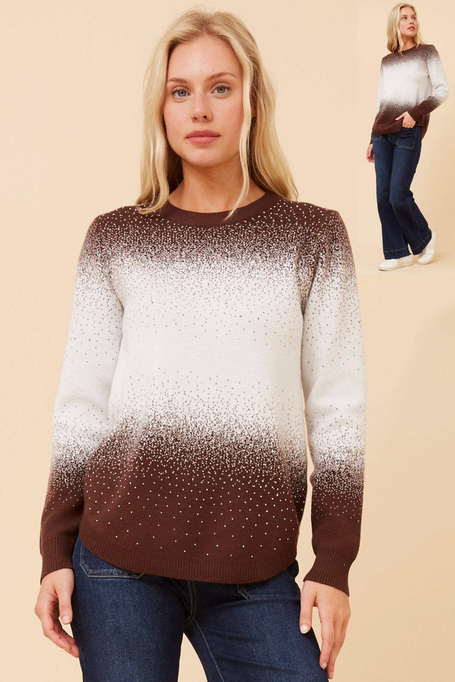 Zeena Pullover with Diamante Details KP522820 Chocolate