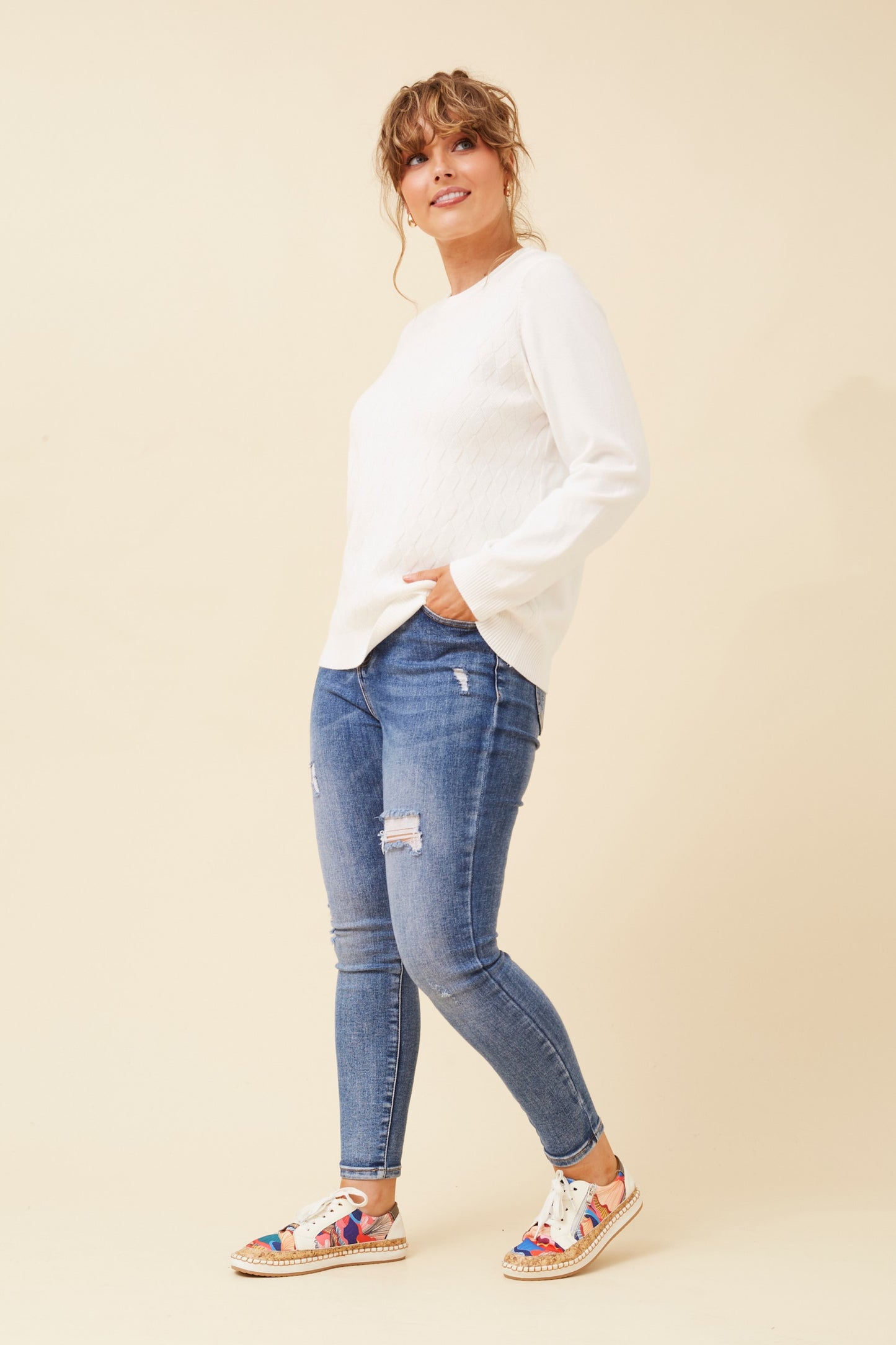 Mason Mini Diamond Pattern Knit White KP522514