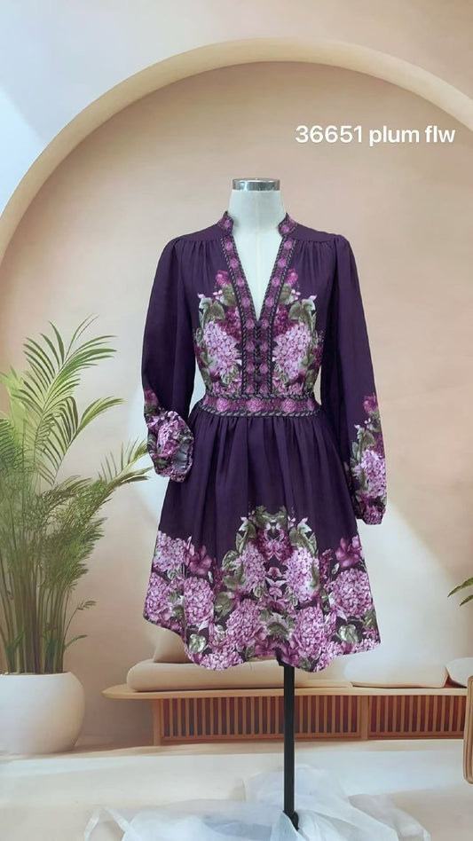 Vanessa Border Floral Dress - Linen Blend 36651