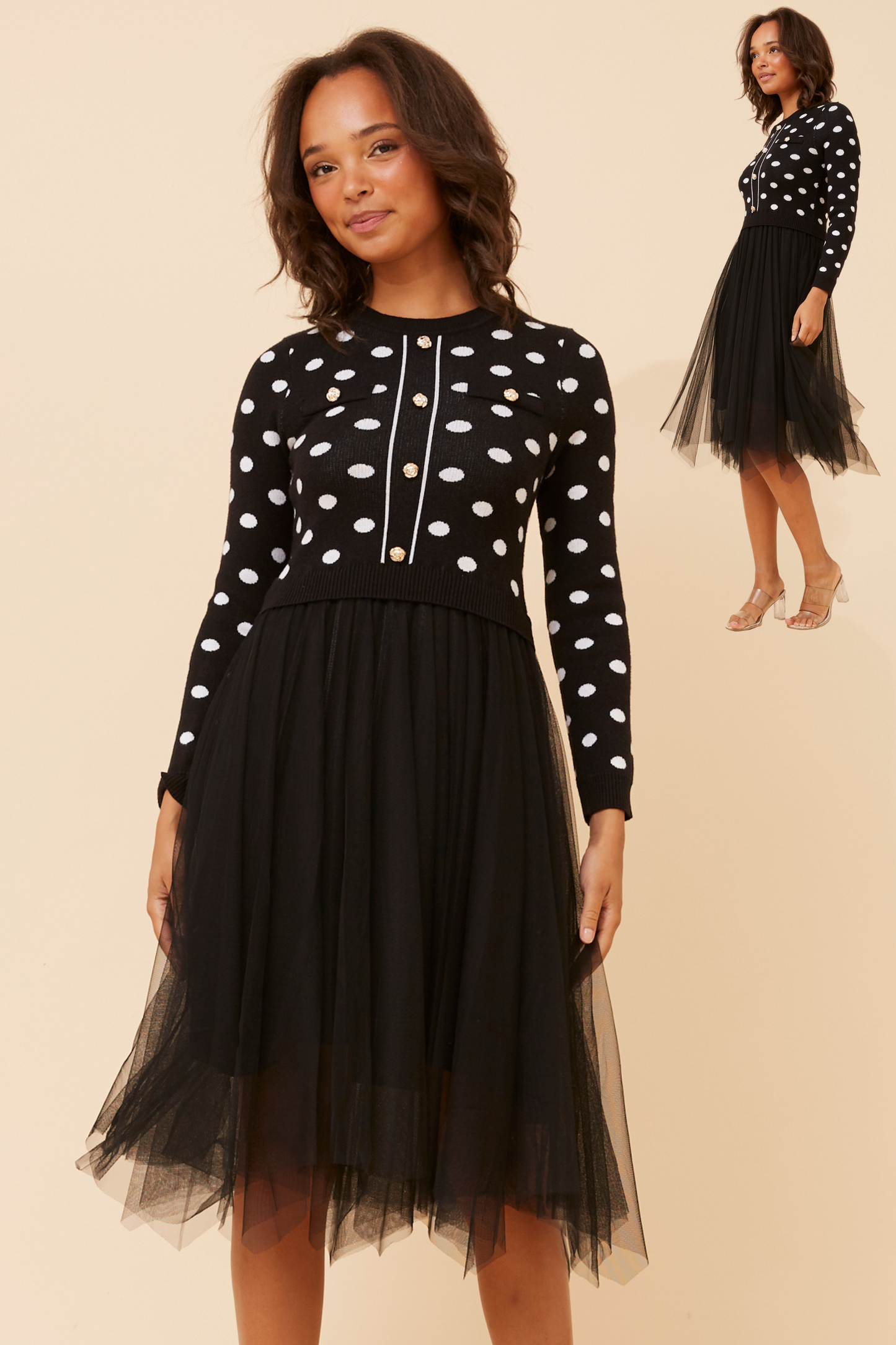 Ovi Knit Dress with Tulle Skirt KD175606