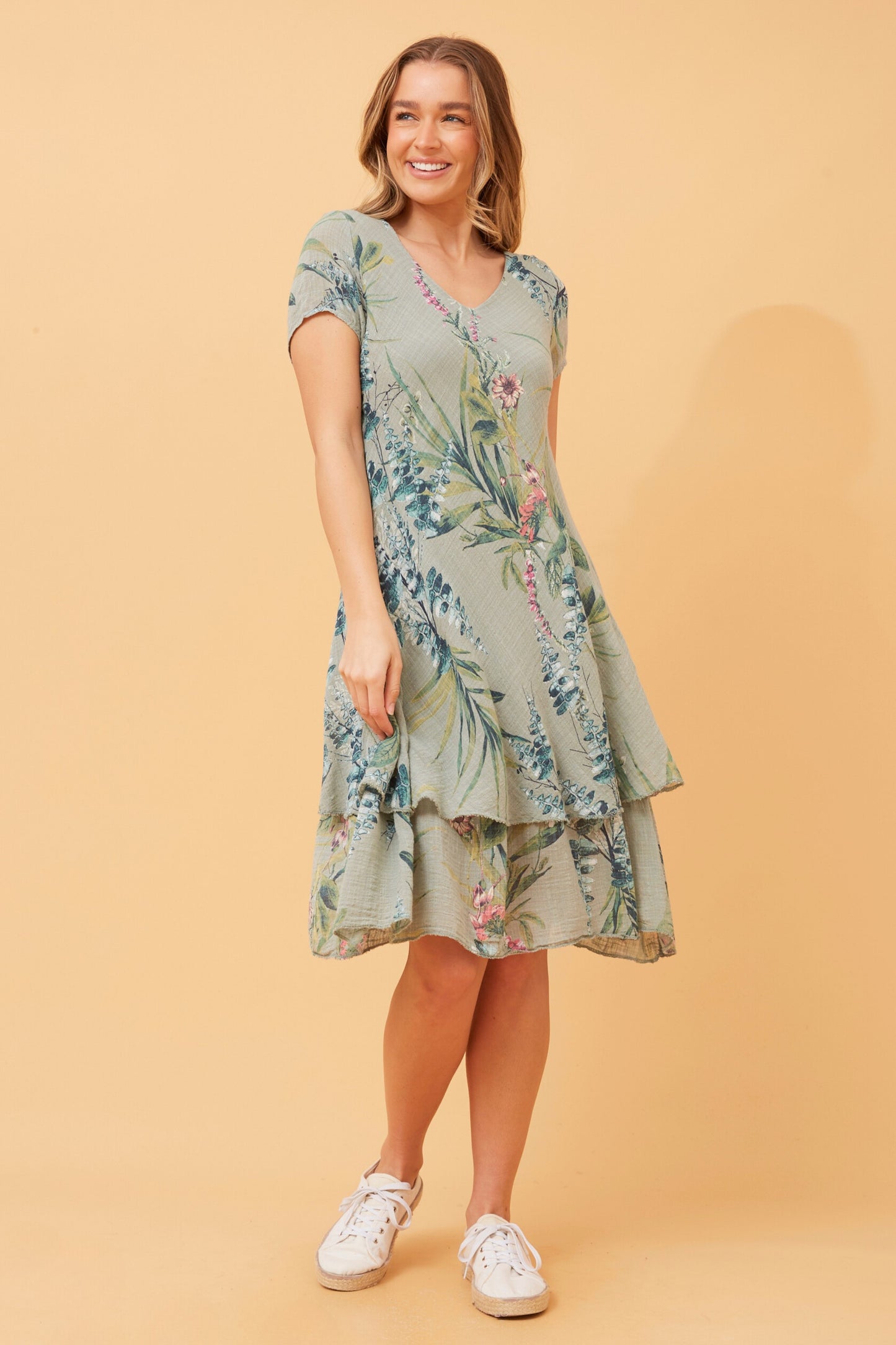 Maddie Double Layer Floral Dress D519562 Green