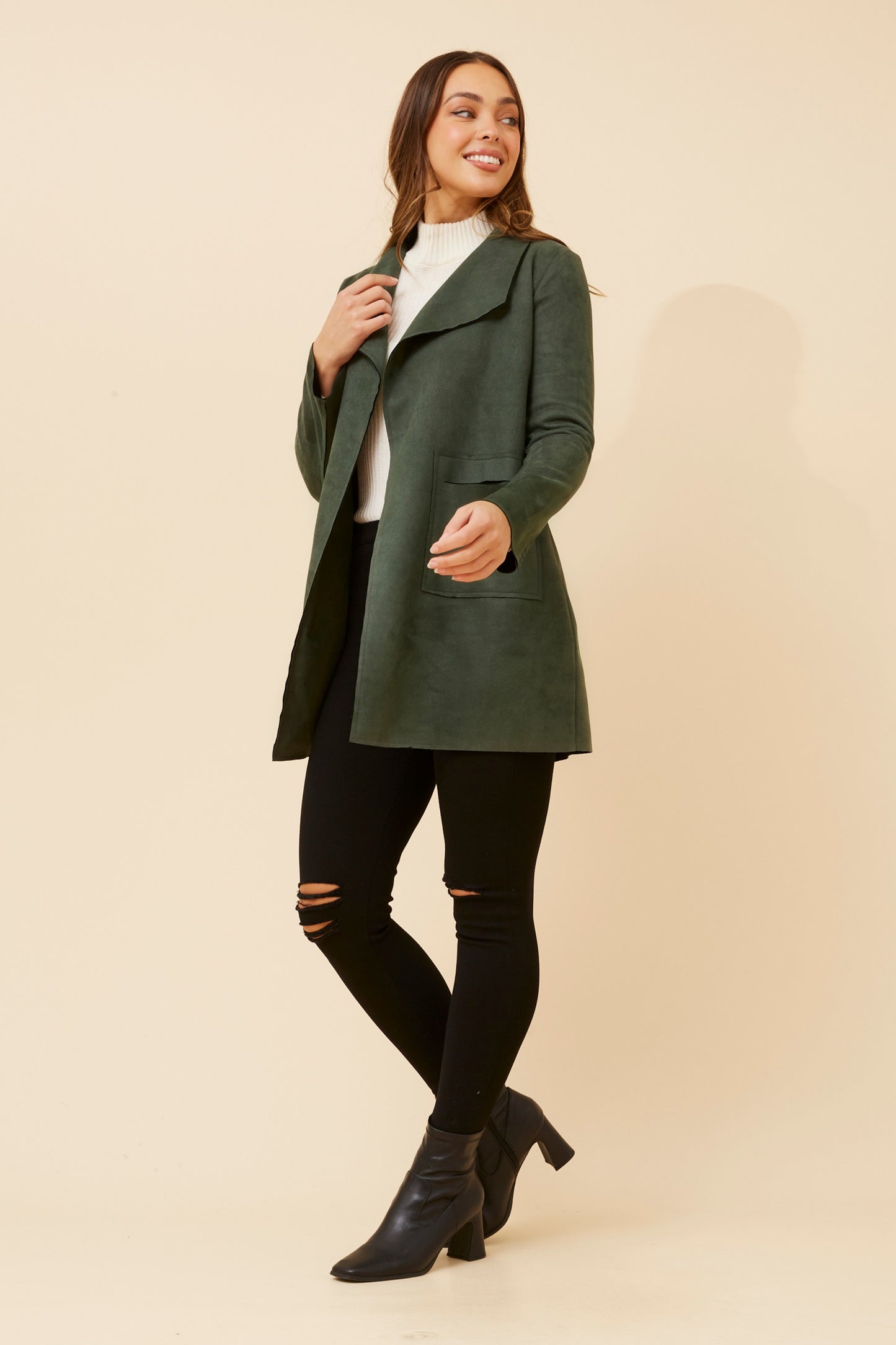 Hilton Faux Suede Coat Dark Green- CO512377