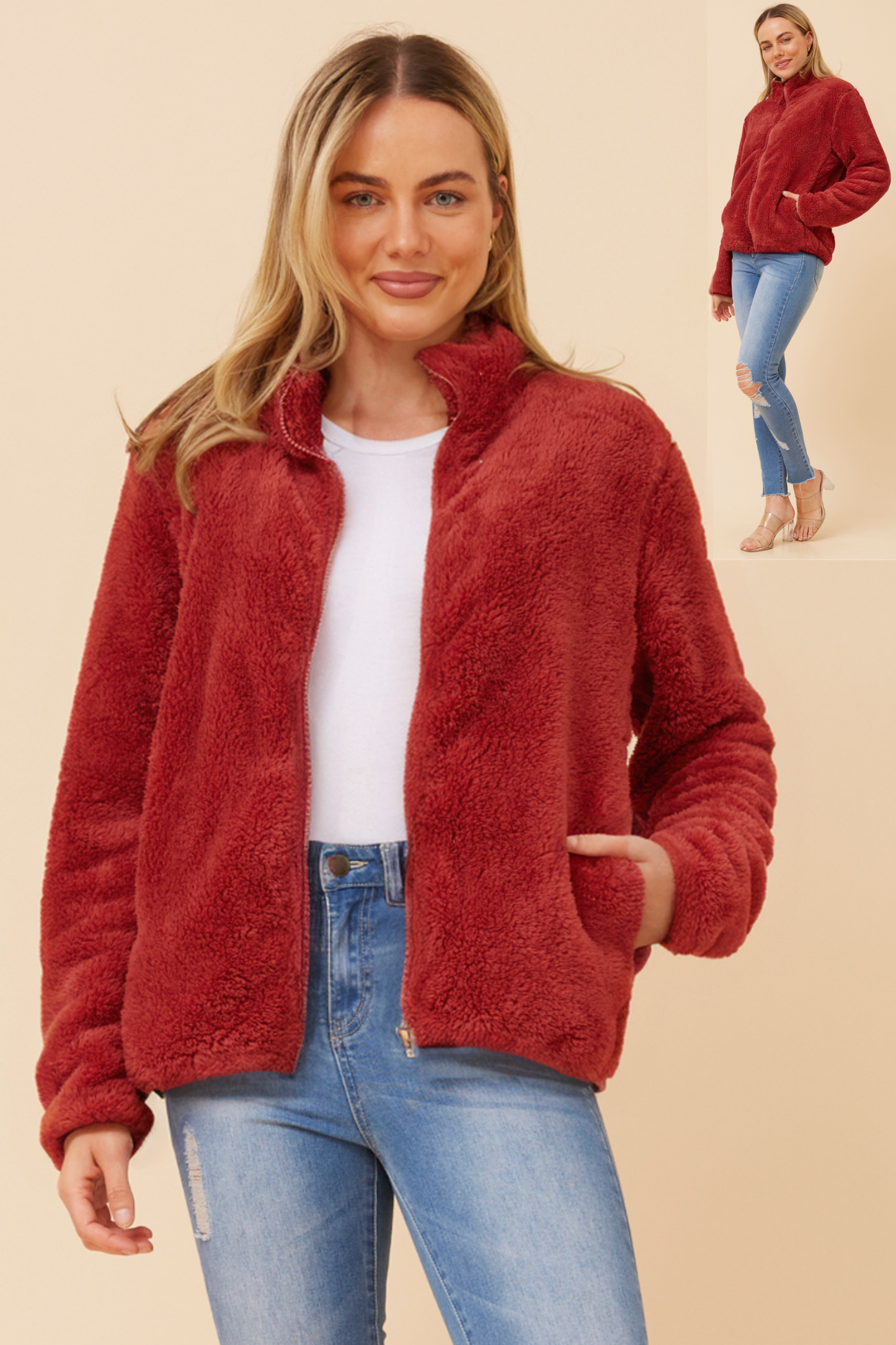 Front FAUX FUR Jacket- Cherrywood J508971