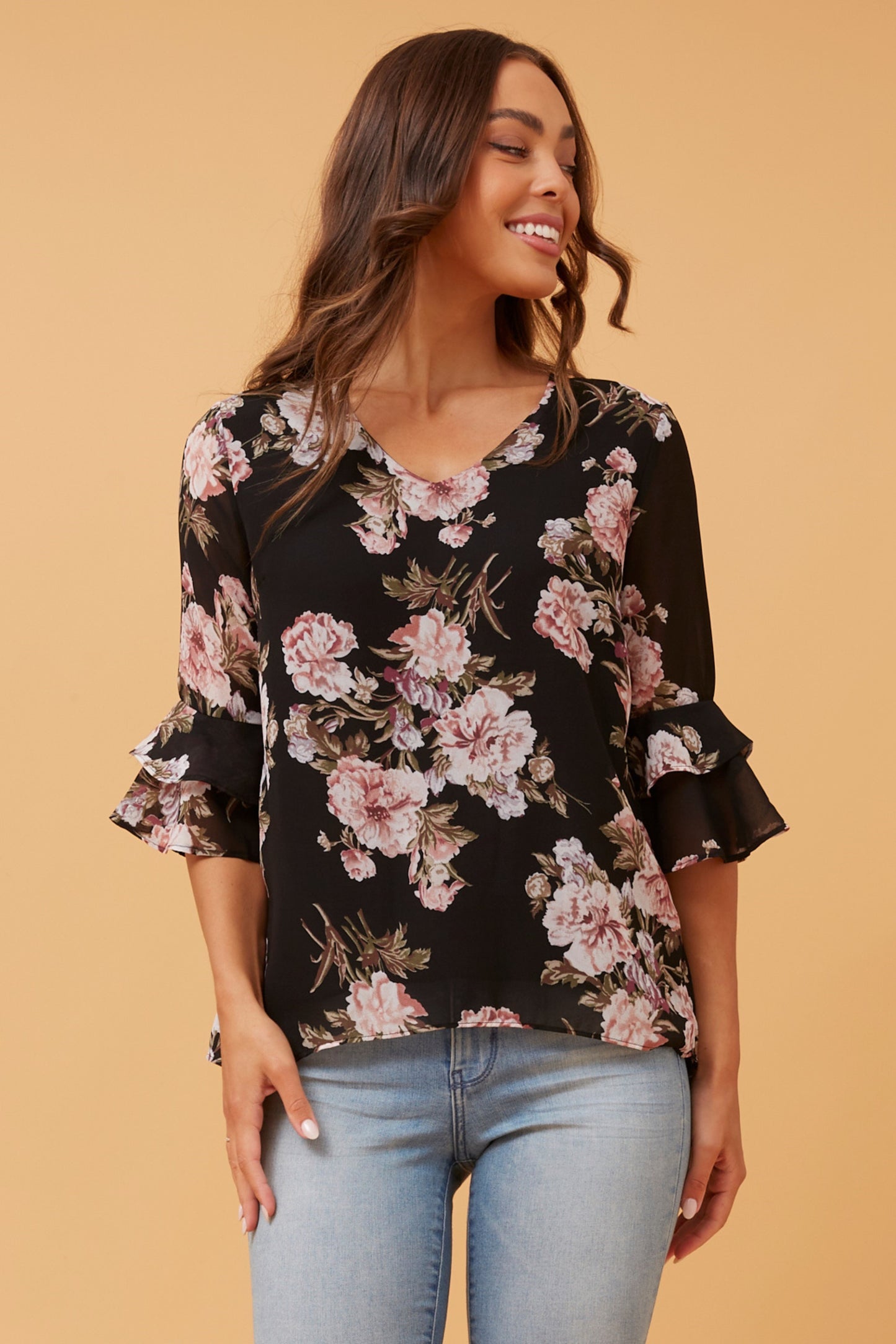 Nia Frill Sleeve Floral Print T515245