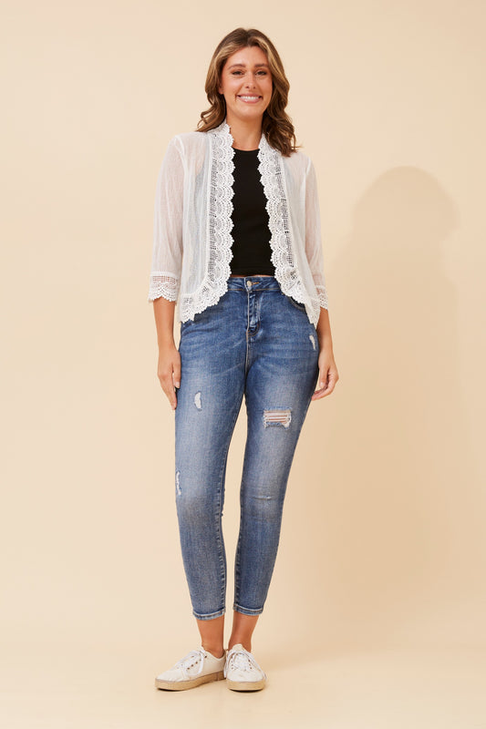 Ehna Mesh Short Cardigan C525235 Cream