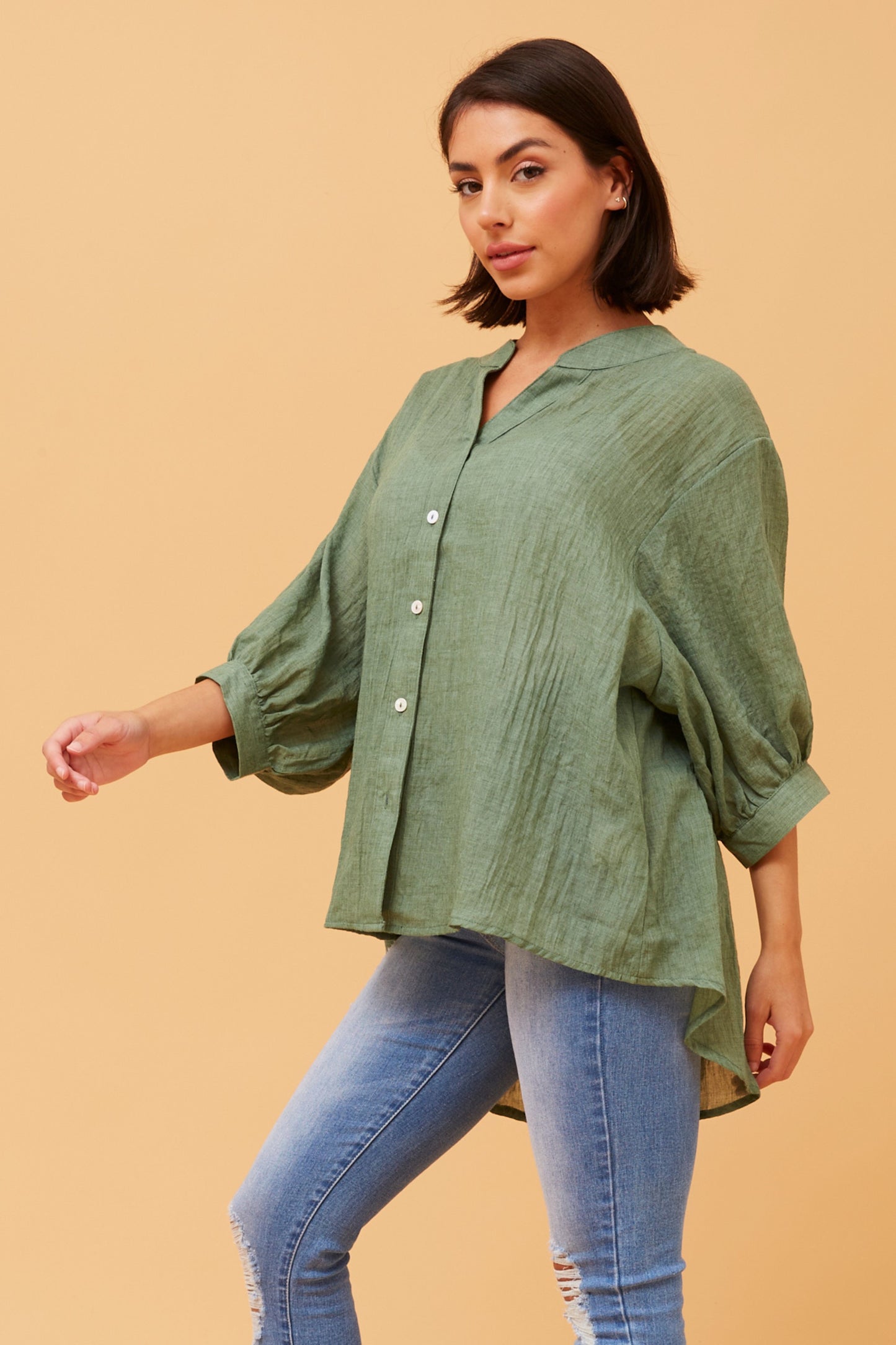 Rosa Shirt with Back Button Detail - Green T511586