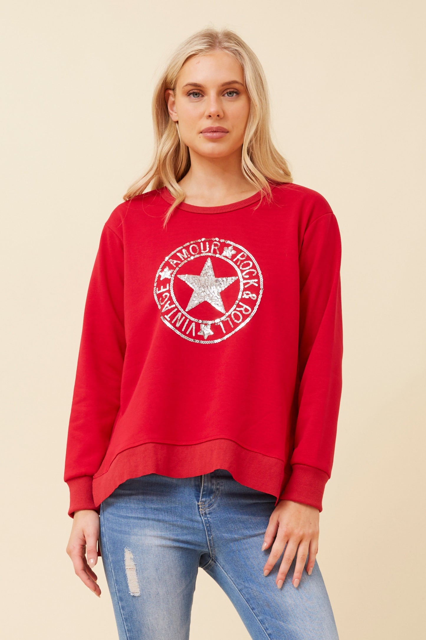Nick Star Printed Fleece T174249 Rich Red