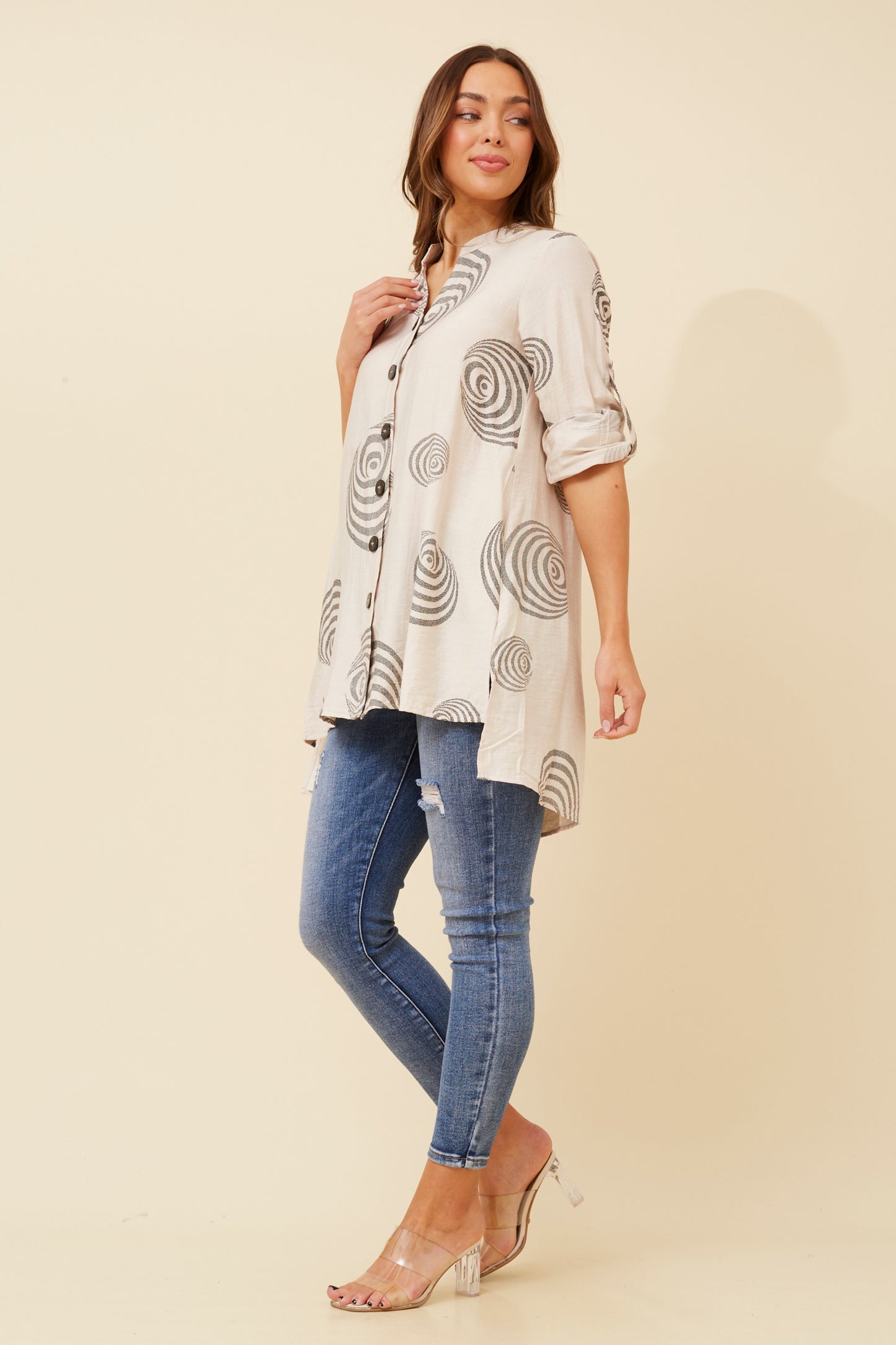 Claire Abstract Print Shirt T518979 Linen