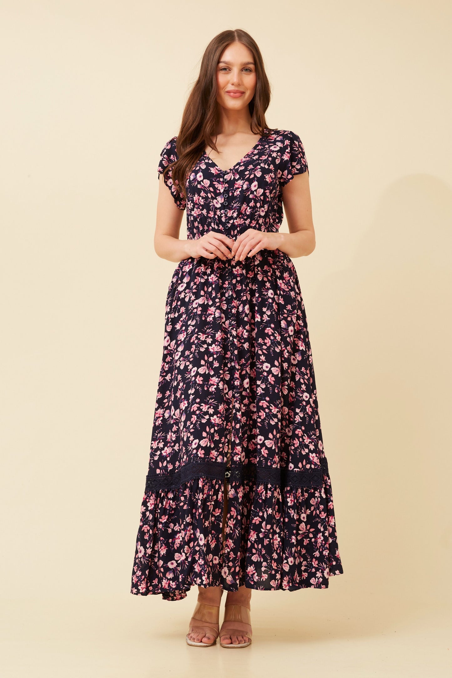 Indi Flower Print Maxi Dress - Navy D517384