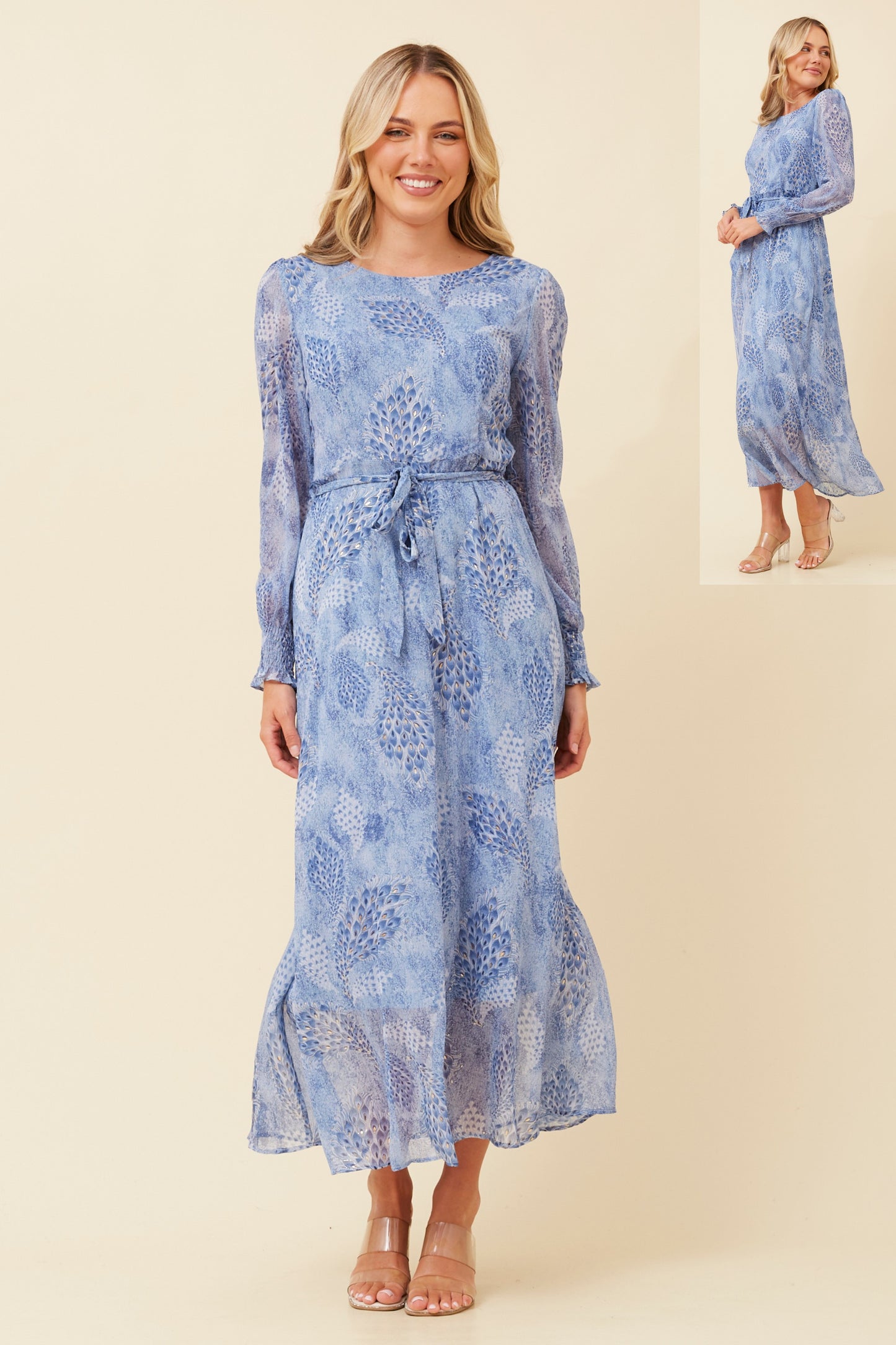 Joy Peacock Printed Maxi Dress