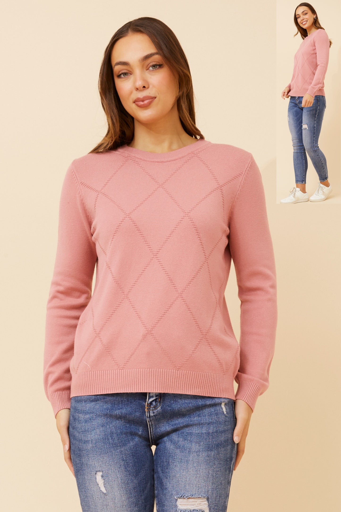 Amyra Diamond Pattern Knit KP522534 - Dusty Pink