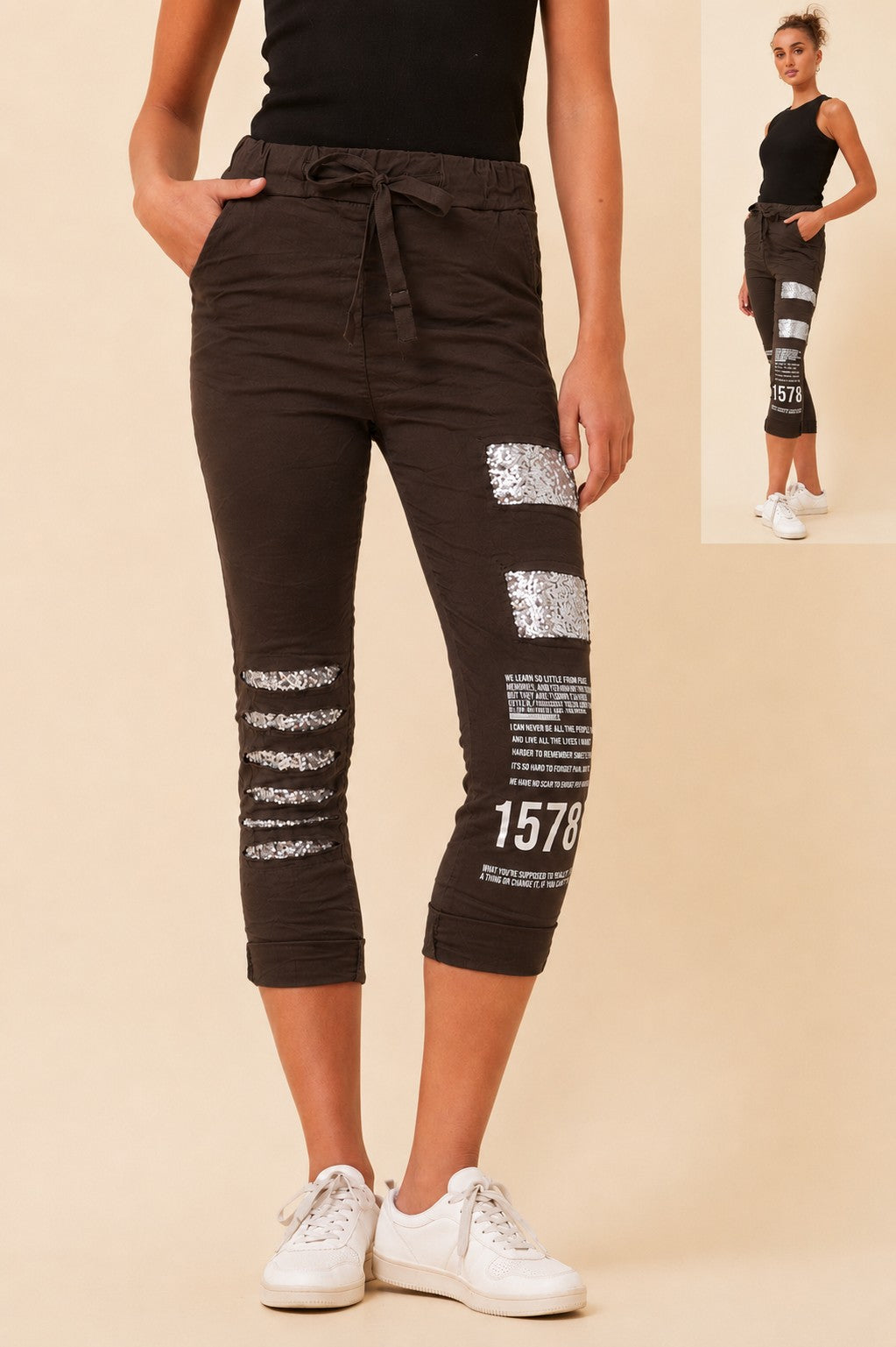 Italian Pant With Sequin Patches P516477 Chocolate