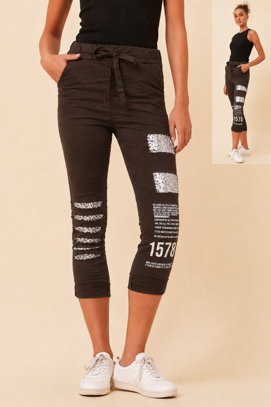 Italian Pant With Sequin Patches P516477 Chocolate