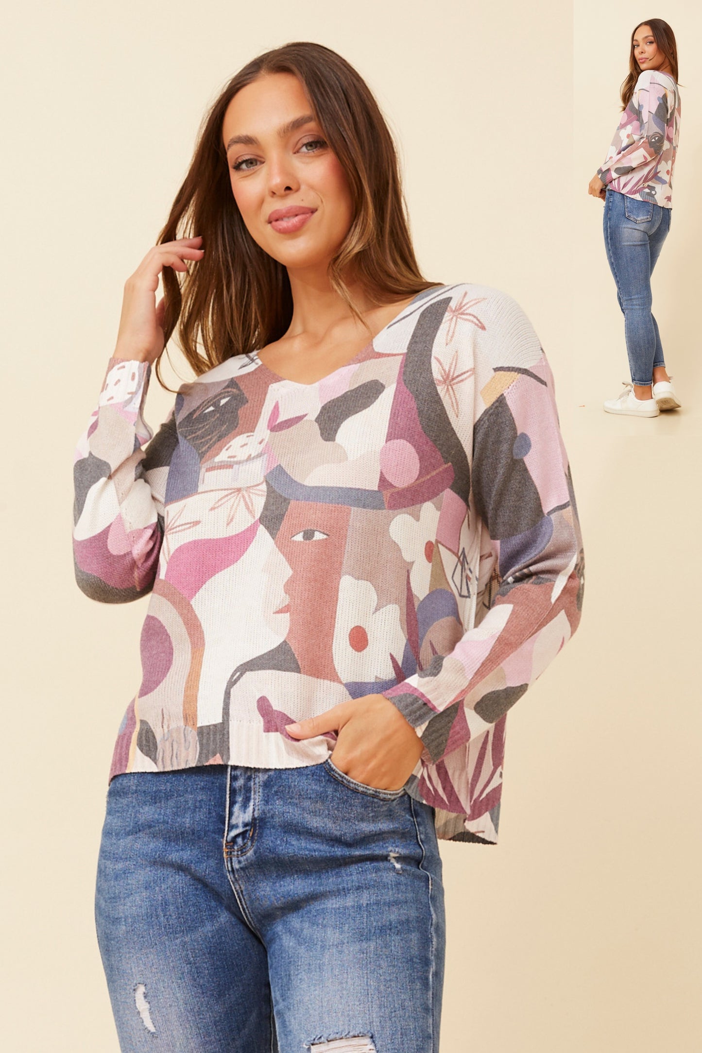 Ember Floral Print Italian Jumper Kp519966 Burgundy