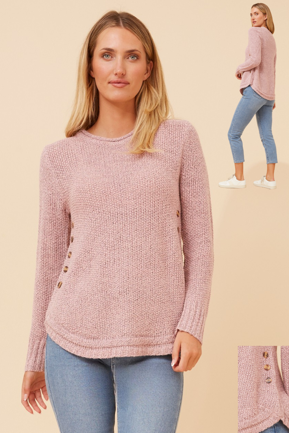 Jerry Button Detail Knit KP508431 Pink