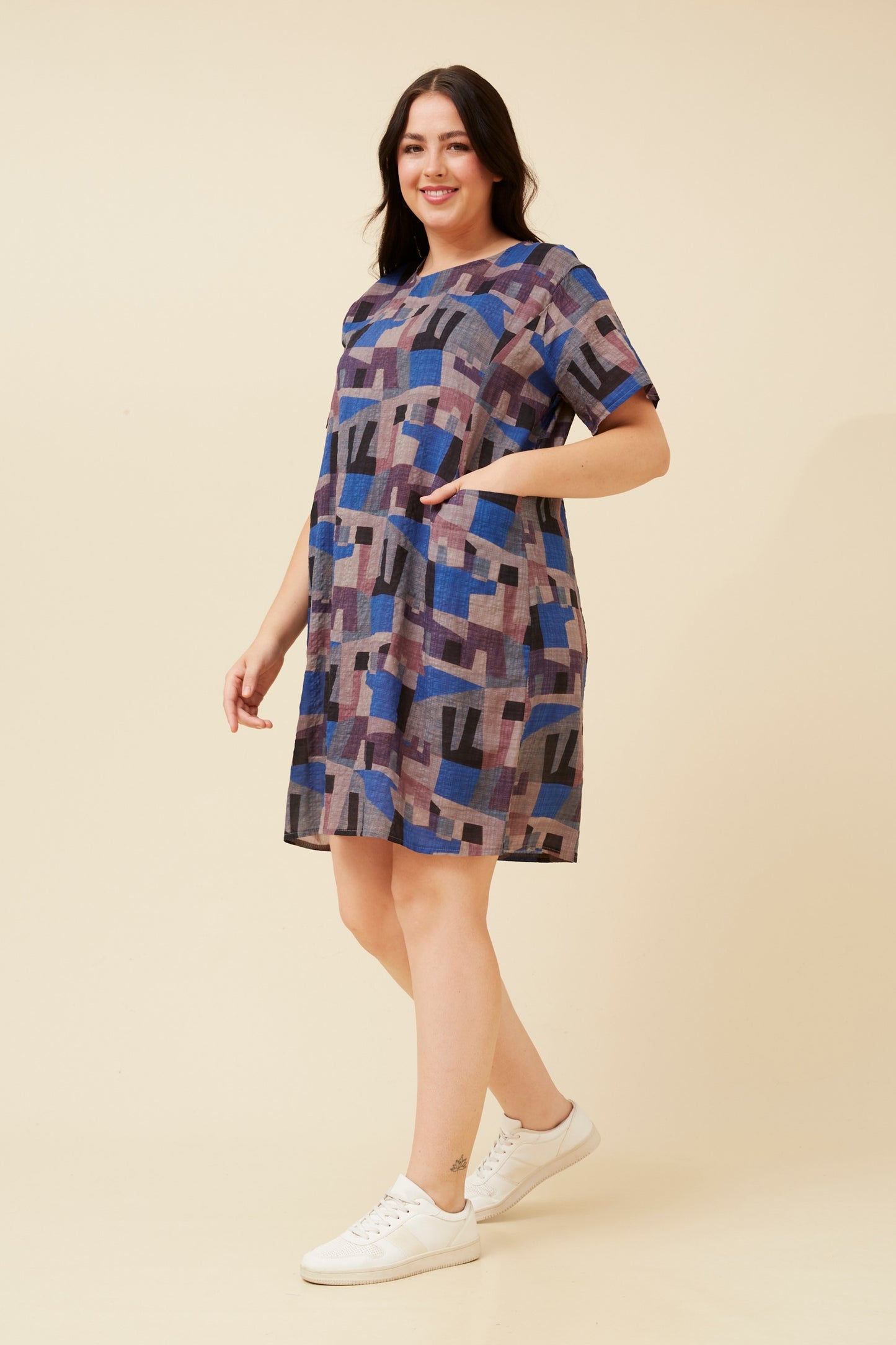 Serra Abstract Printed Dress - Blue D522973