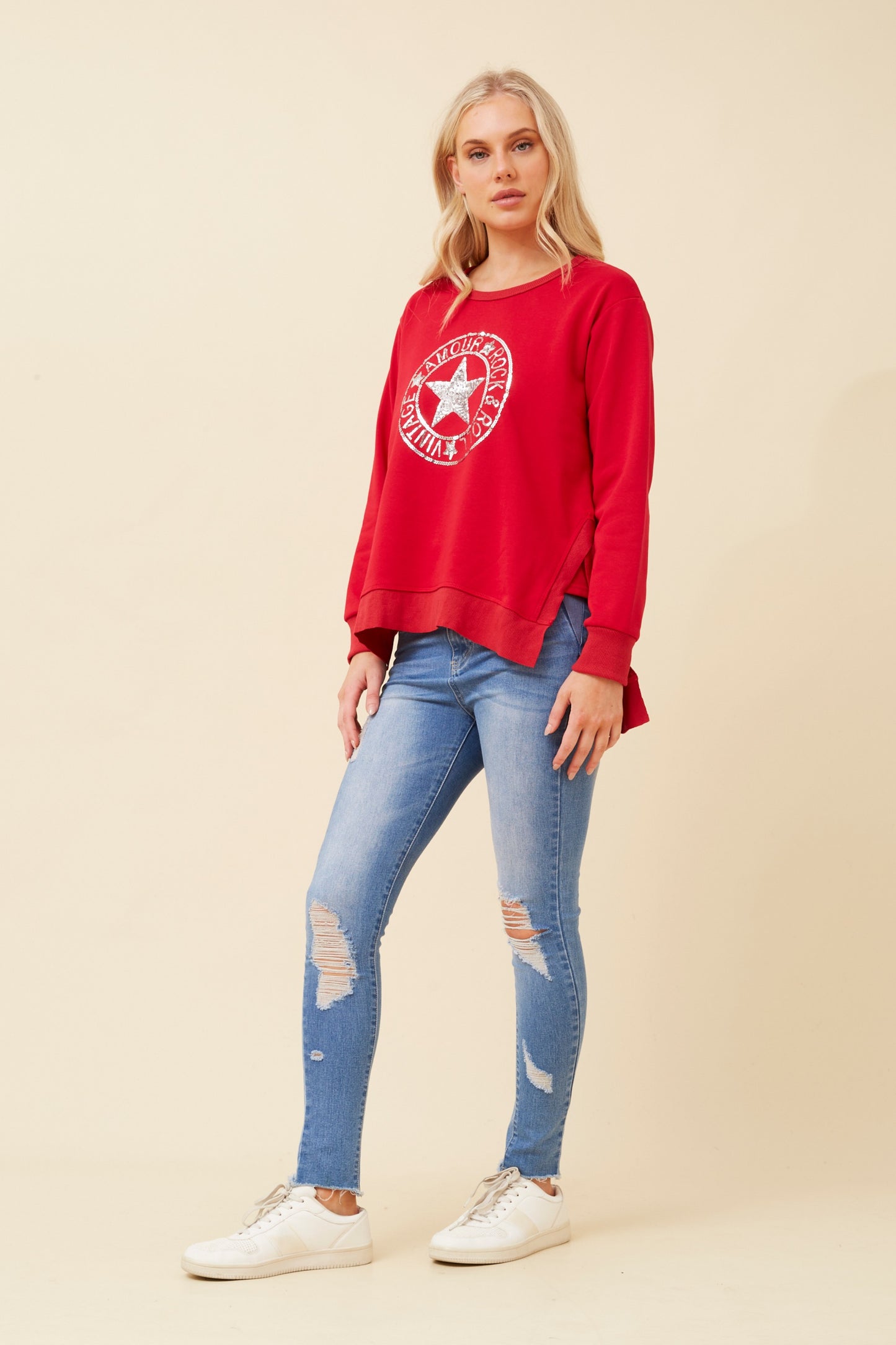 Nick Star Printed Fleece T174249 Rich Red