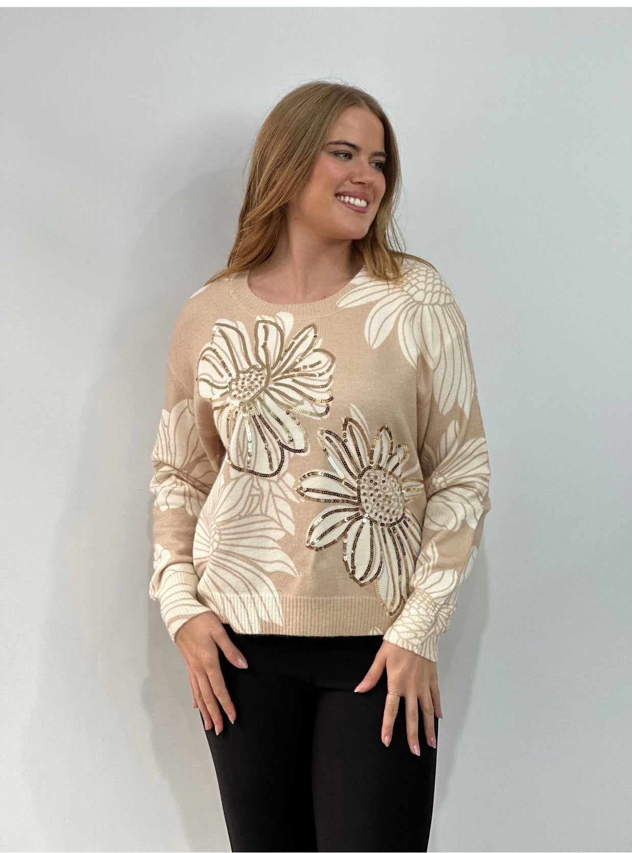 Sofi Sequin Knit Jumper KN8730 Beige
