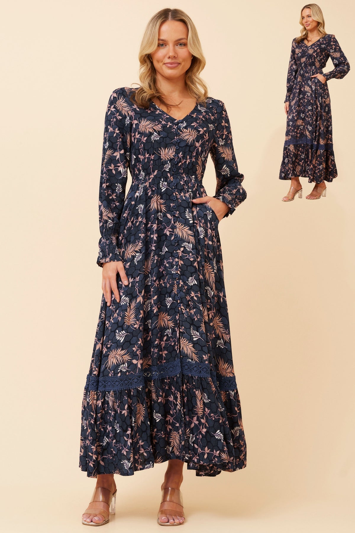 Jensen Floral Print Maxi Dress D526355 Navy