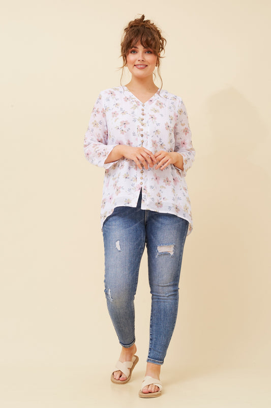 Edie Floral Print Button Top - Pink T520594