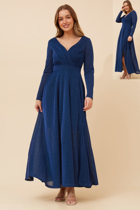 Ally Glitter Party Long Sleeve Dress - Navy D516344