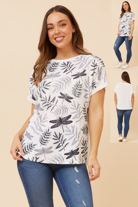Ember Leaf Print Top T734765 White