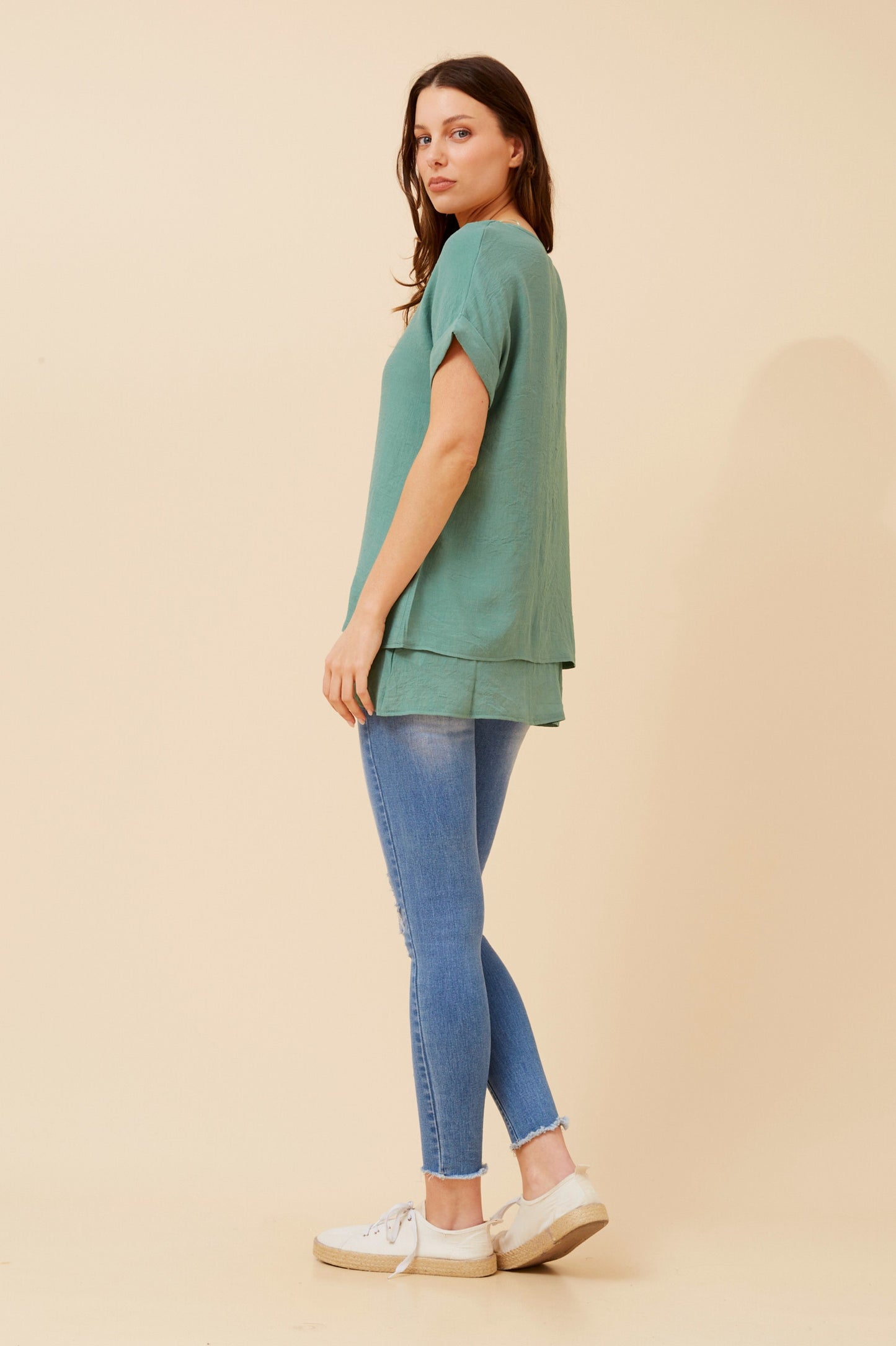 Soraya Double Layer Top T523077 Green Ash