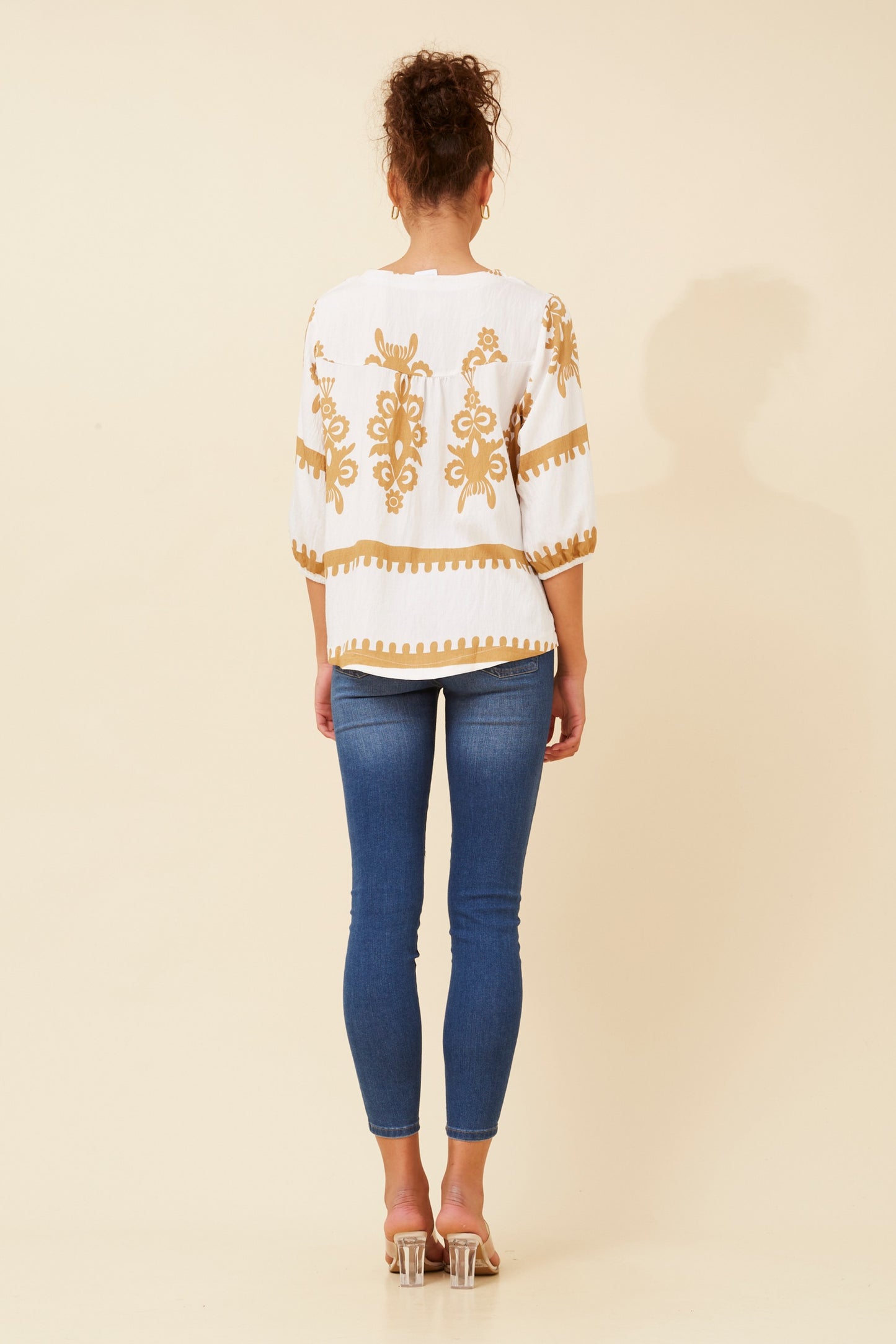Amara Boho Print Blouse T523165 White/Beige