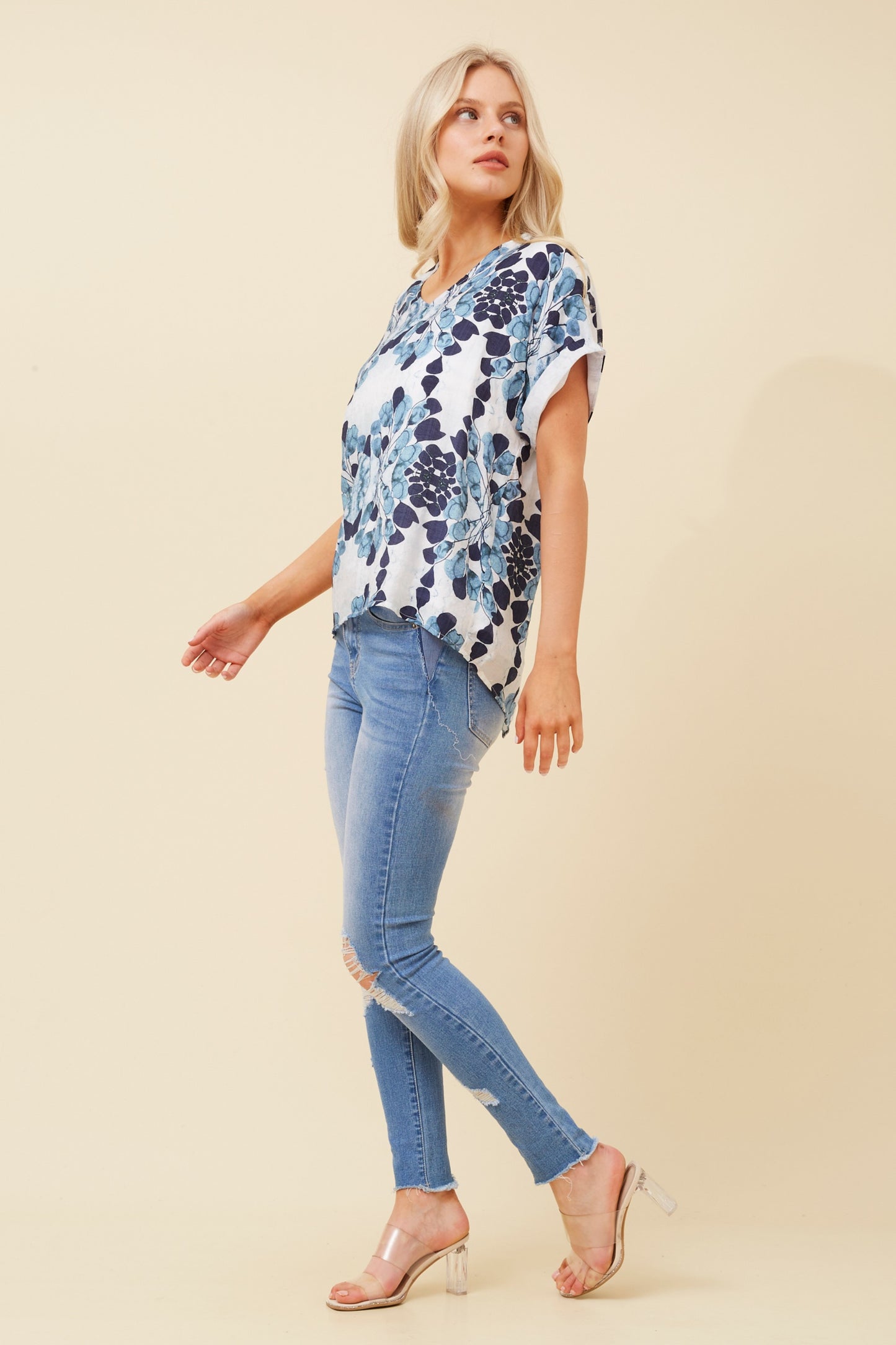 Nia Abstract Print Top Blue T519696