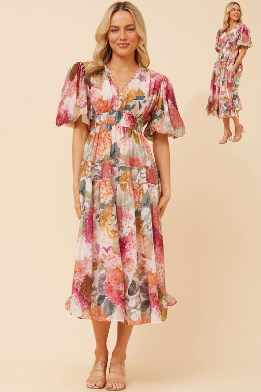 Freya Puffy Sleeves Dress D526739 Multi Pink