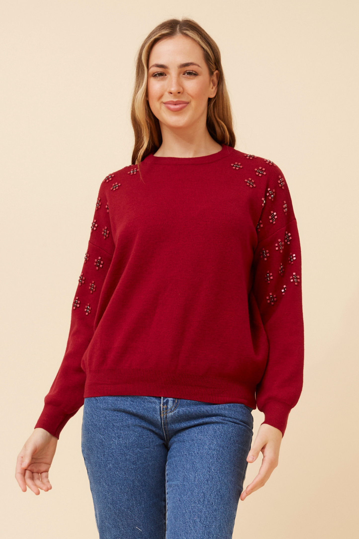 Lucie Studs Detail Knit KP735670 Rich Red