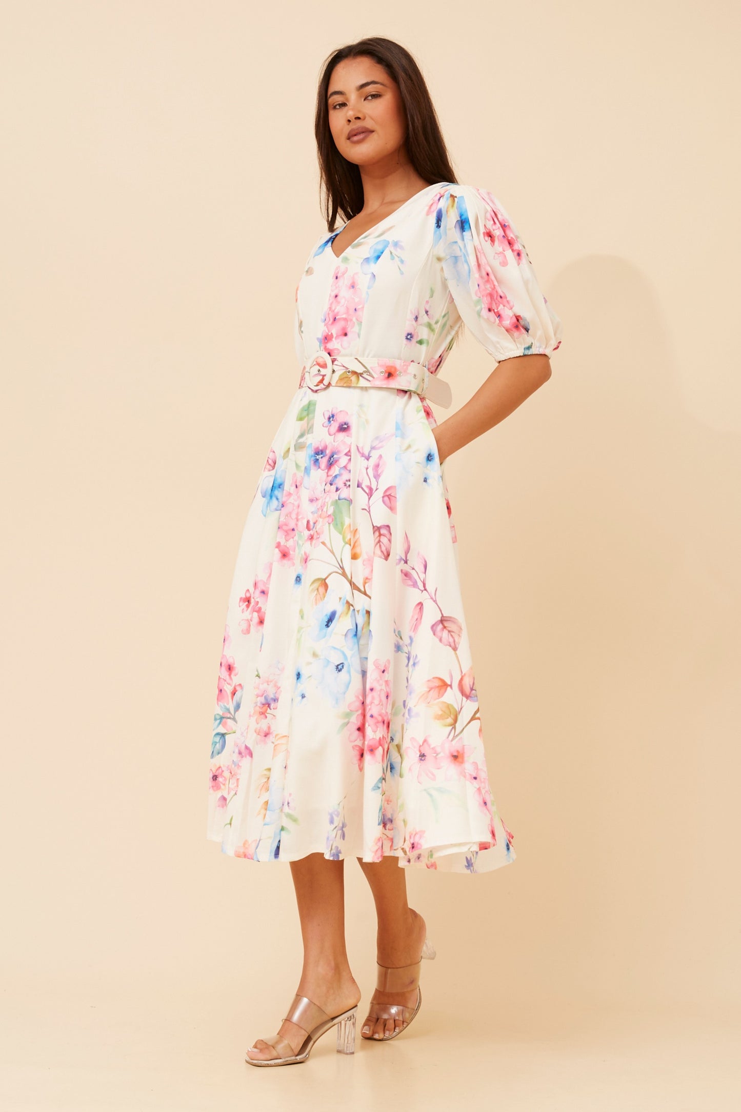 Estelle Floral Midi Dress with Belt D734535