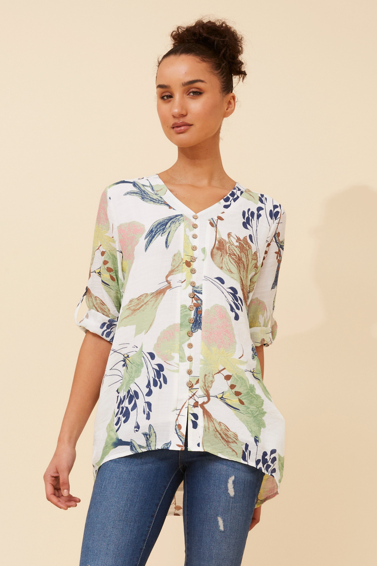 Edie Floral Print Button Top T526522