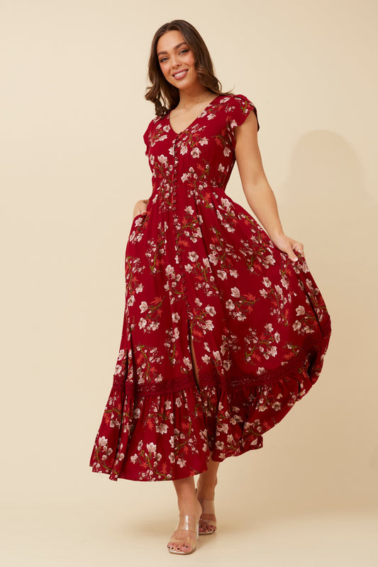 Sascha Floral Print Maxi Dress D519365 Multi Red