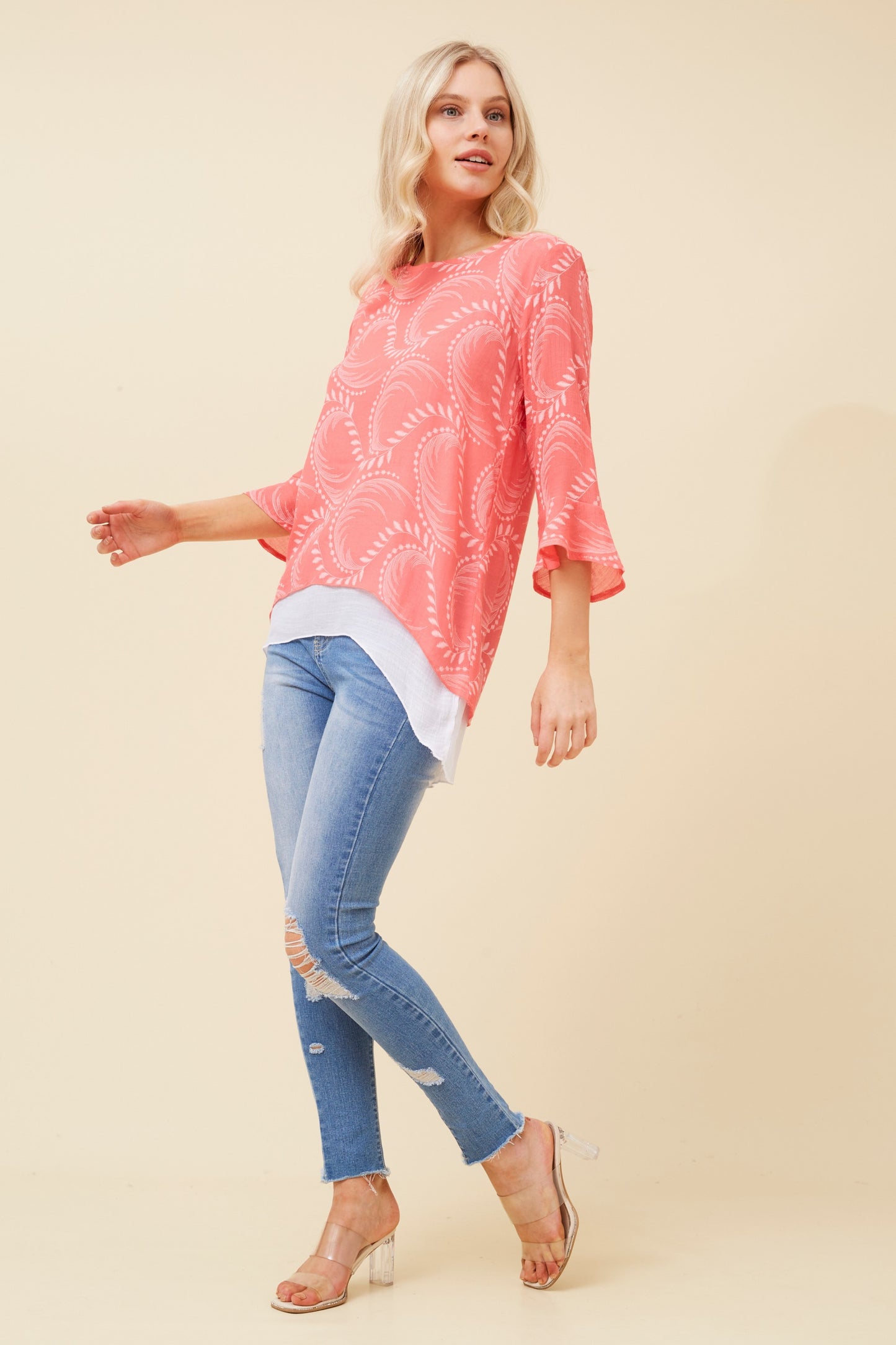 Leon Double Layer Printed Top T520605 - WaterMelon