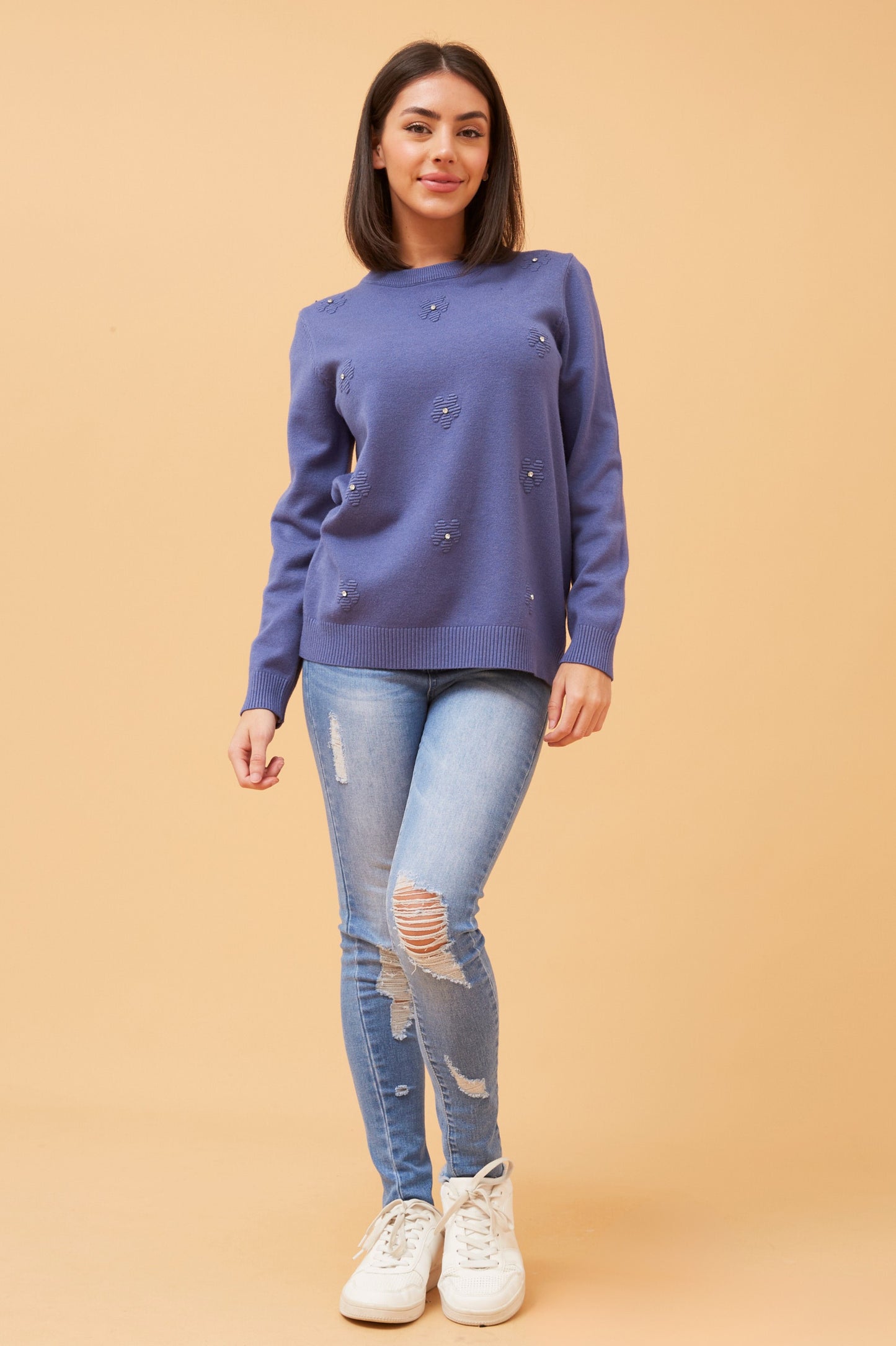 Angie Floral Embellished Knit Indigo KP519089