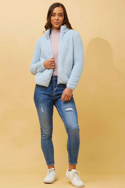 Front FAUX FUR Jacket- Pale Blue J508971