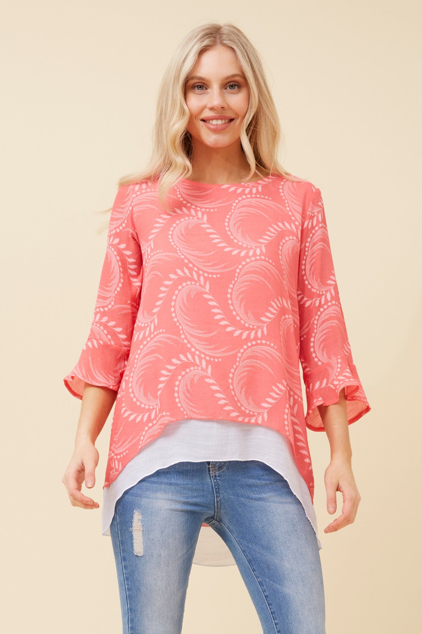 Leon Double Layer Printed Top T520605 - WaterMelon