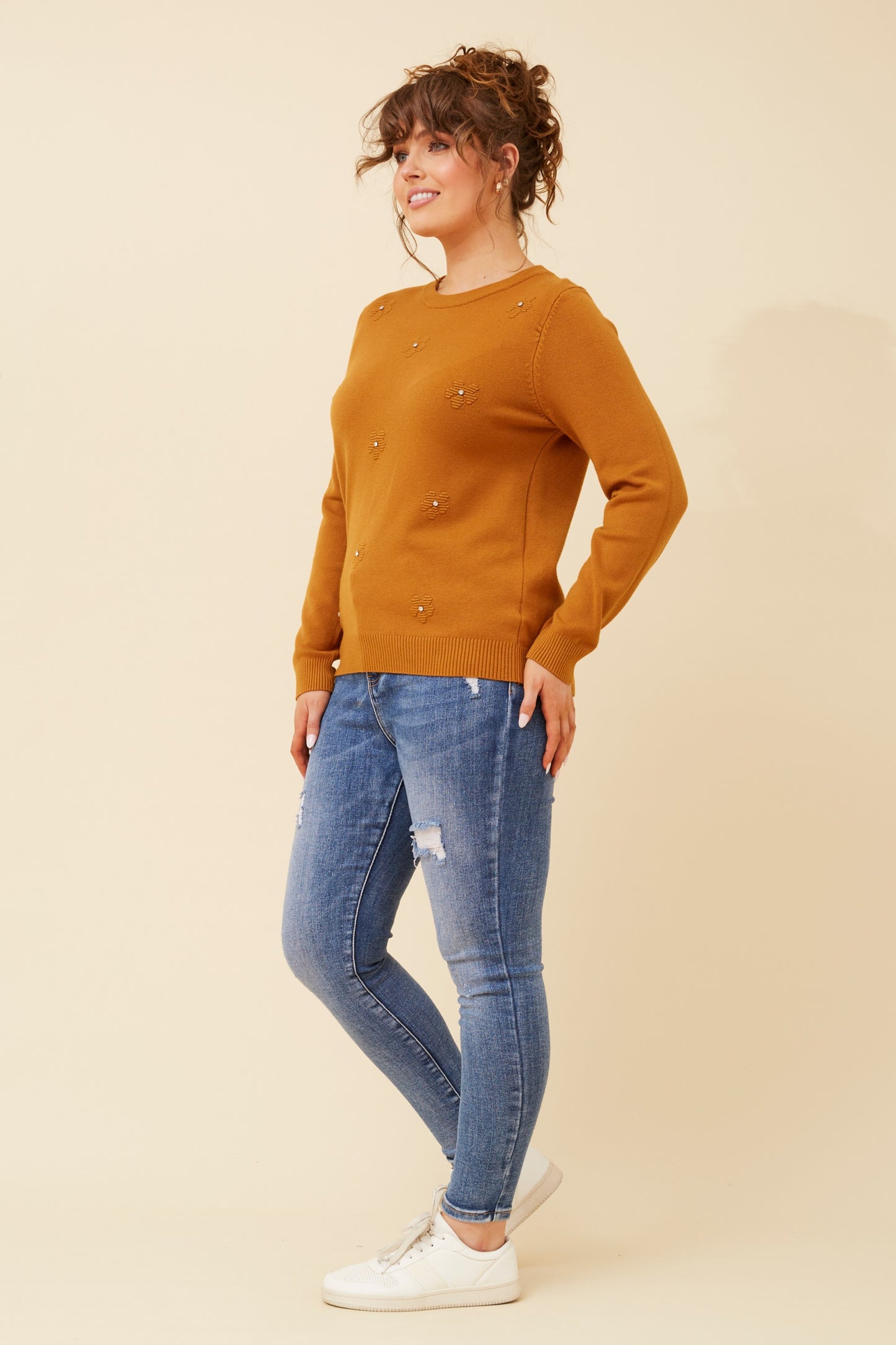 Angie Floral Embellished Knit - Marigold KP519089