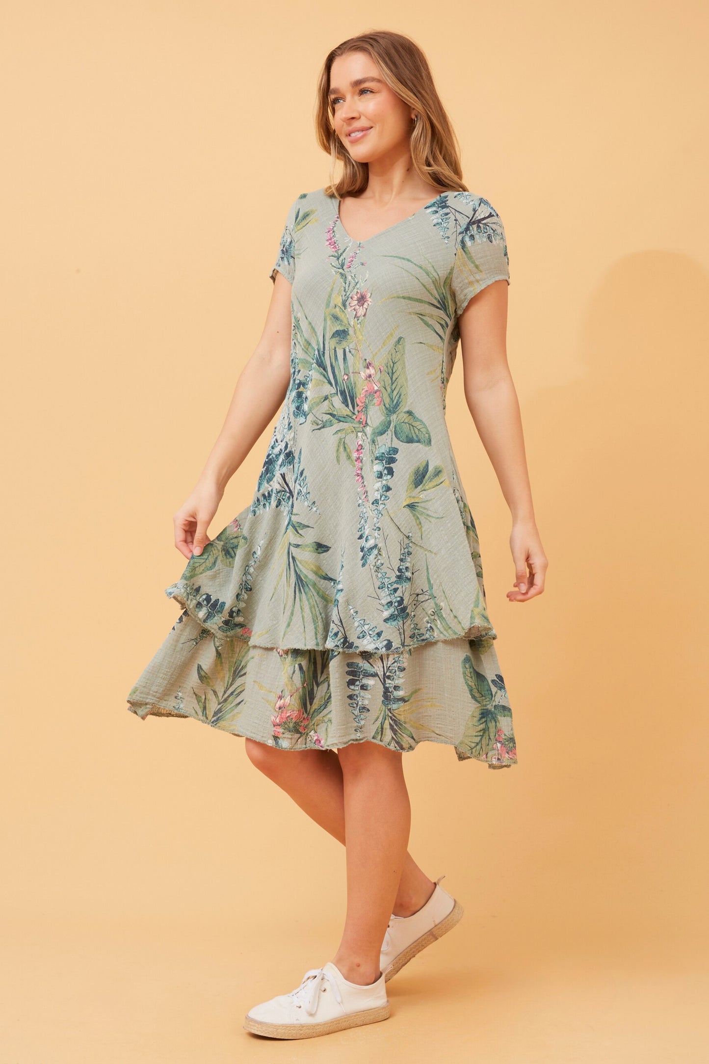 Maddie Double Layer Floral Dress D519562 Green