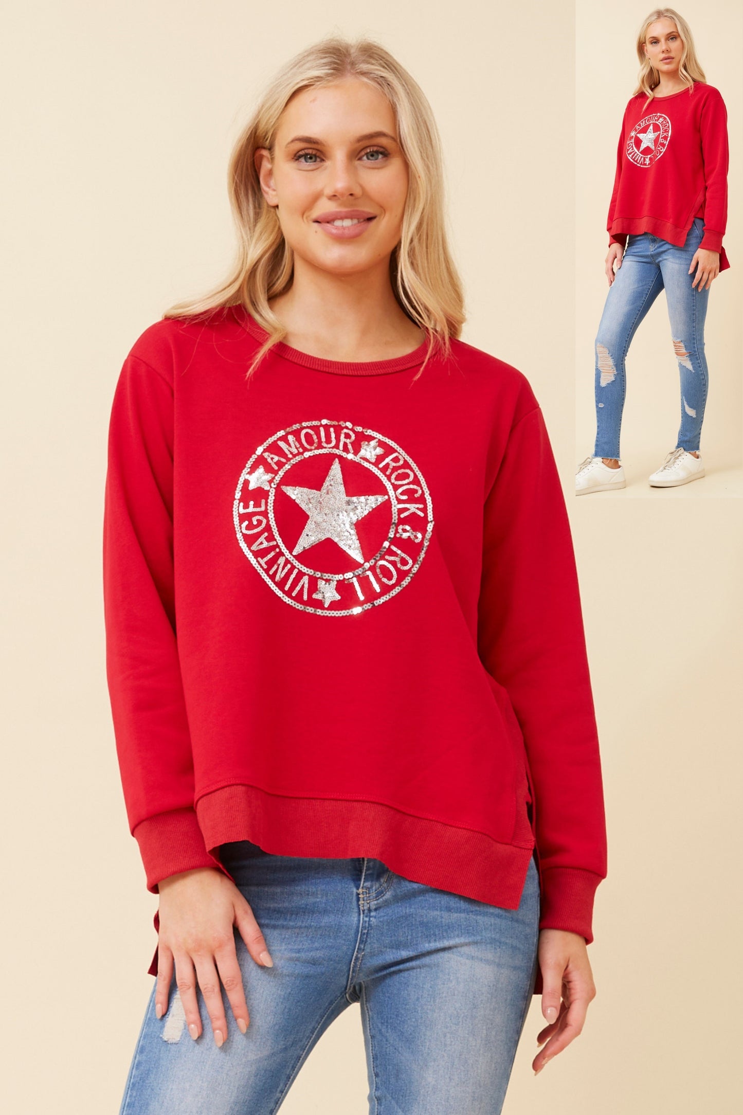 Nick Star Printed Fleece T174249 Rich Red