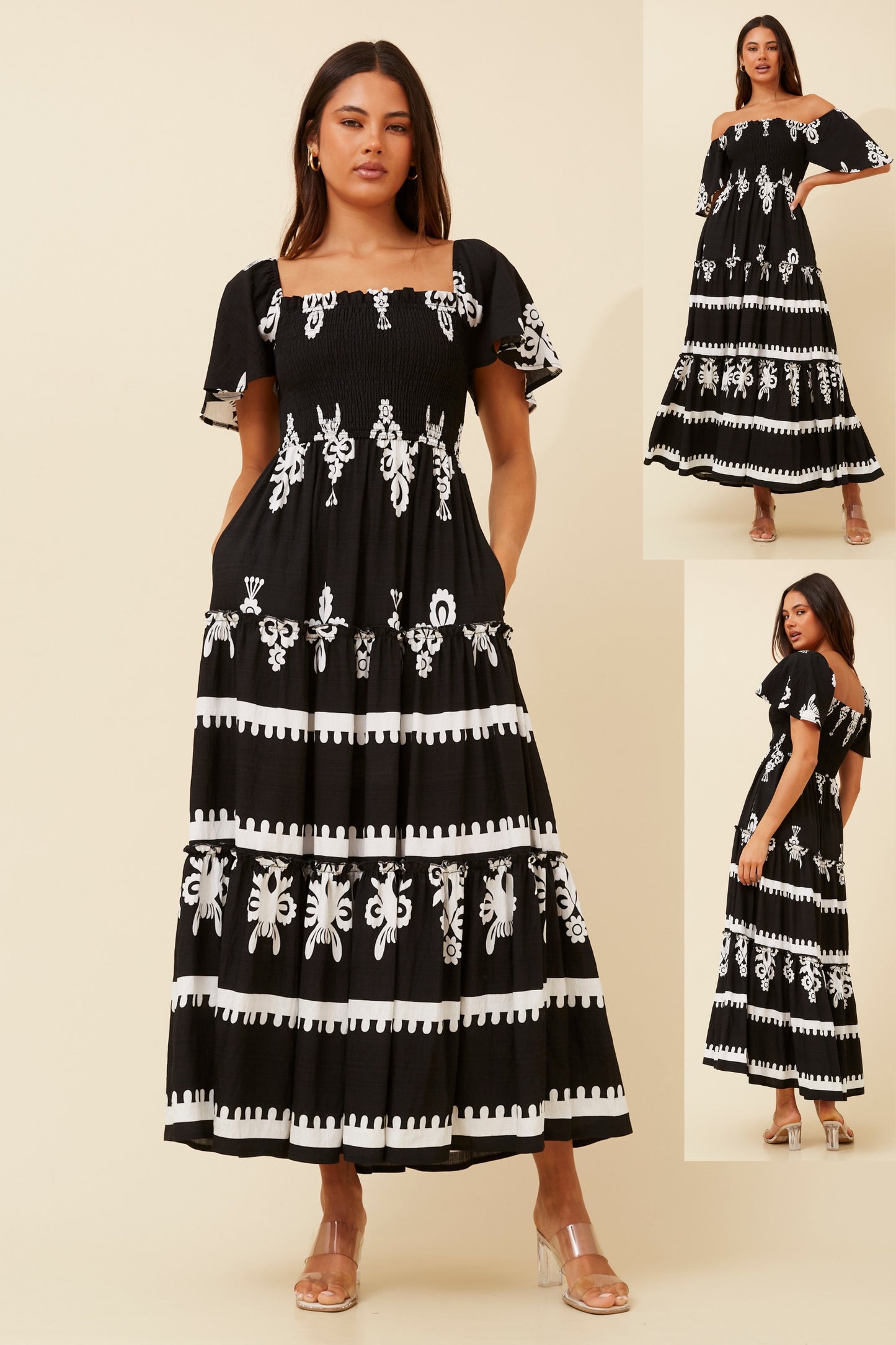 Myra Boho Print Maxi Dress D522257 Black