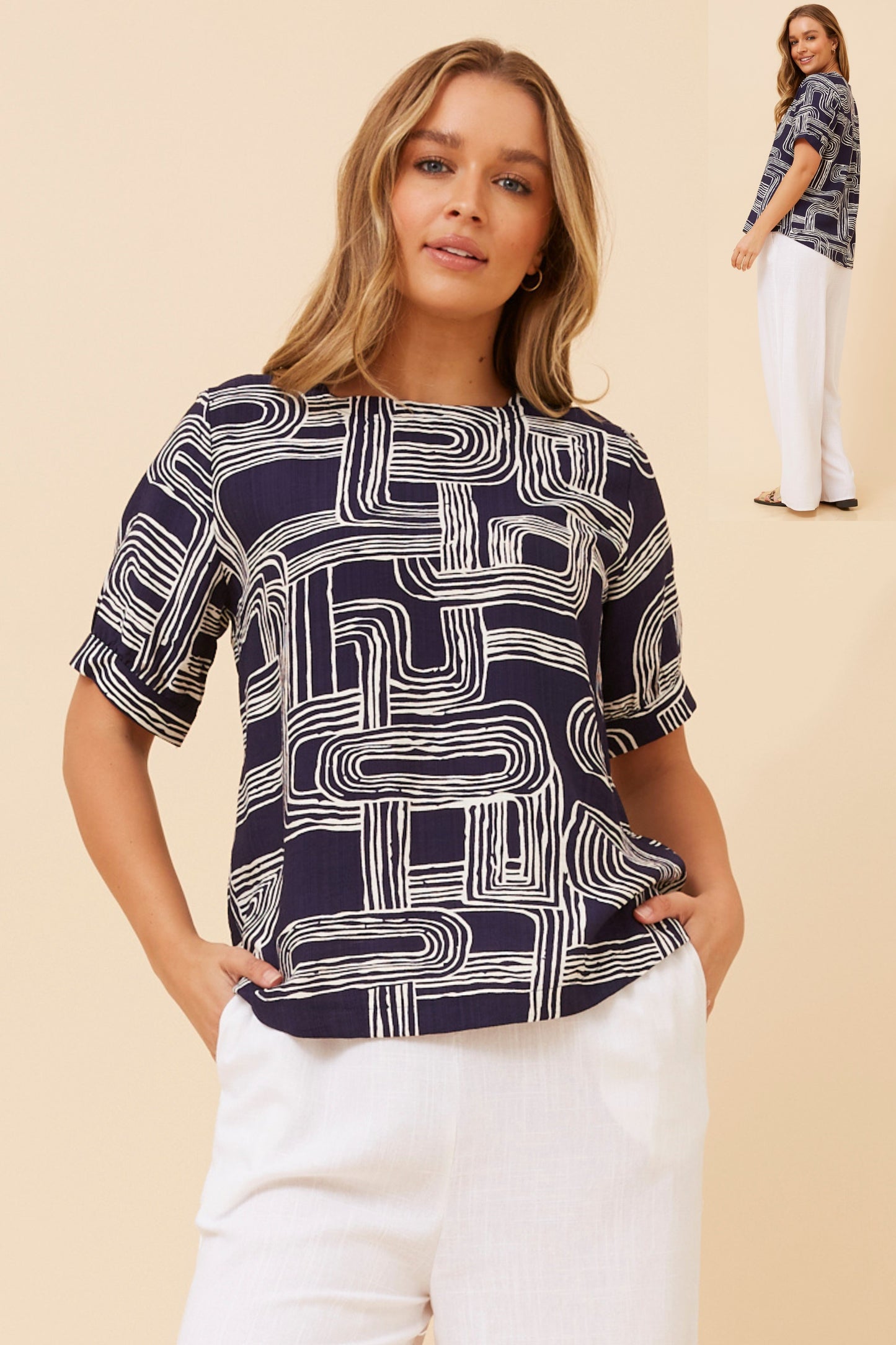 Carolyn Abstract Printed Top T525887 Navy