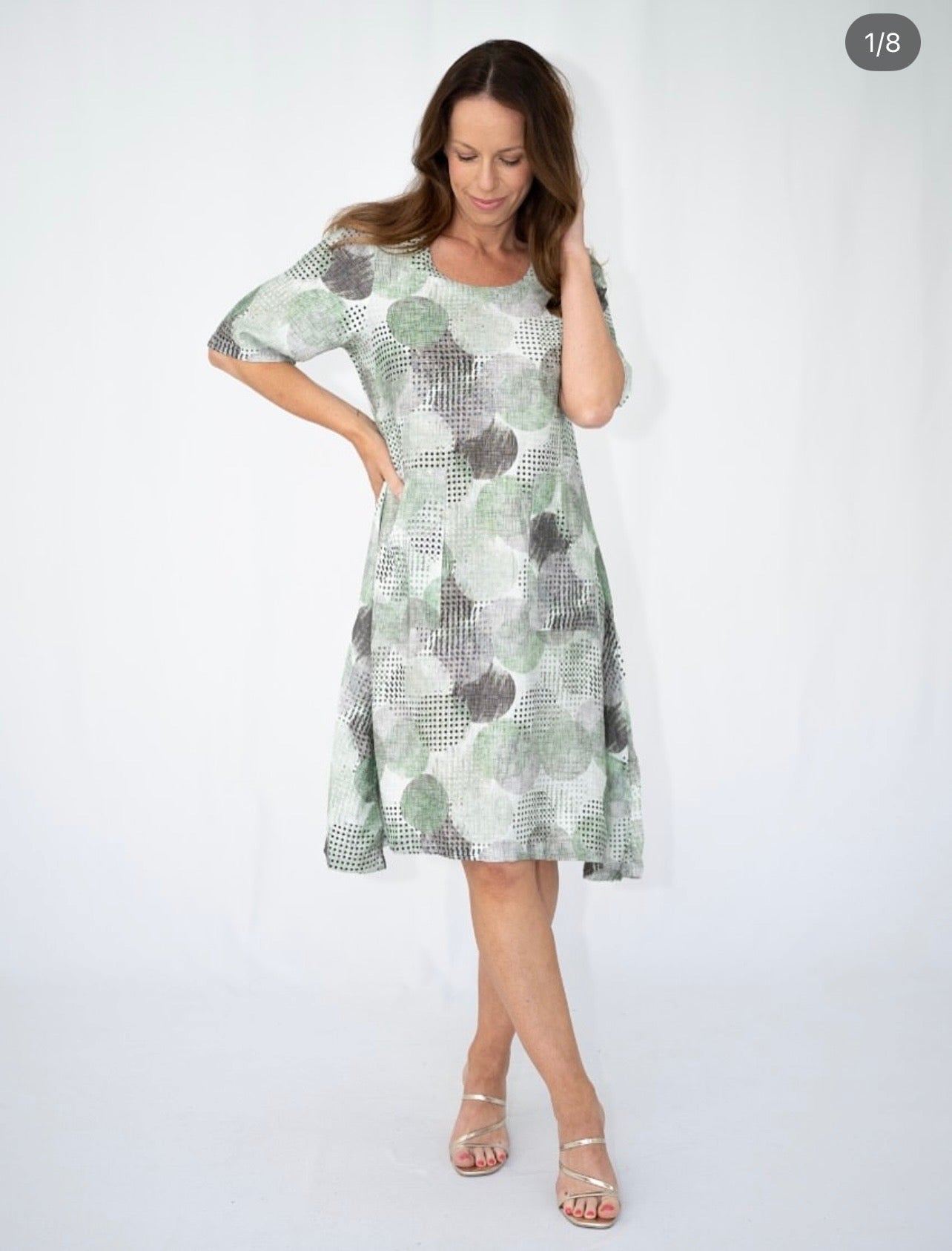 Cia Circular Glitter Print Tunic Dress 38921-3 -Sage