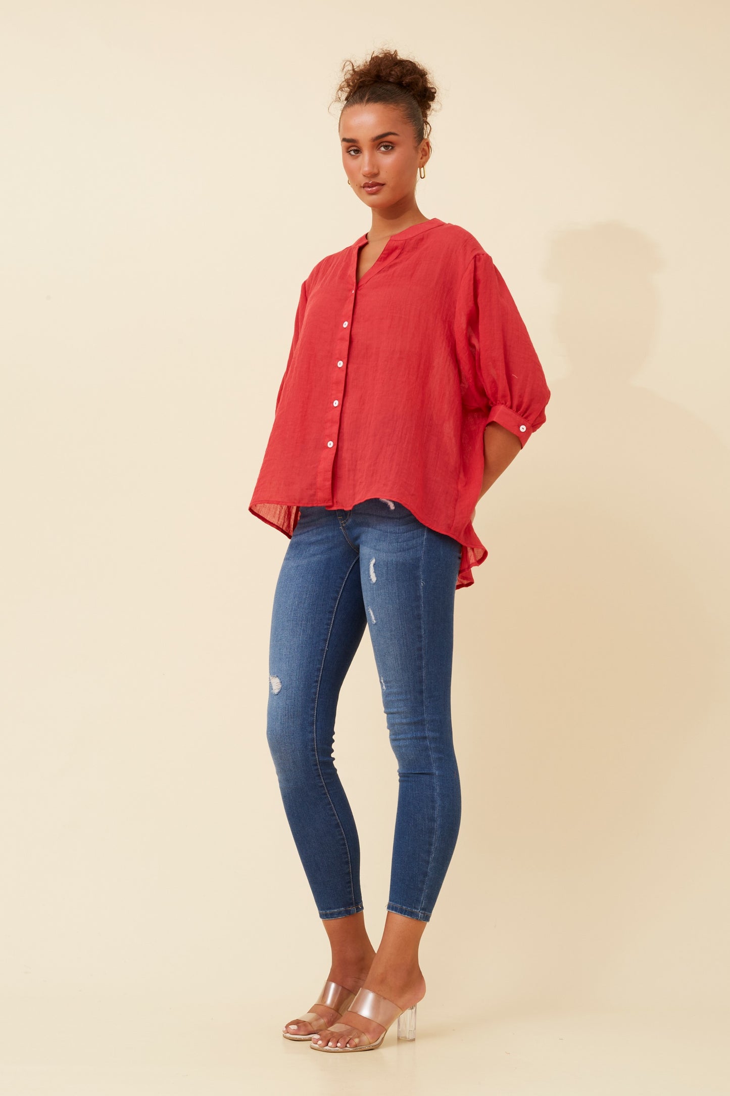 Rosa Shirt with Back Button Detail - Red T511586