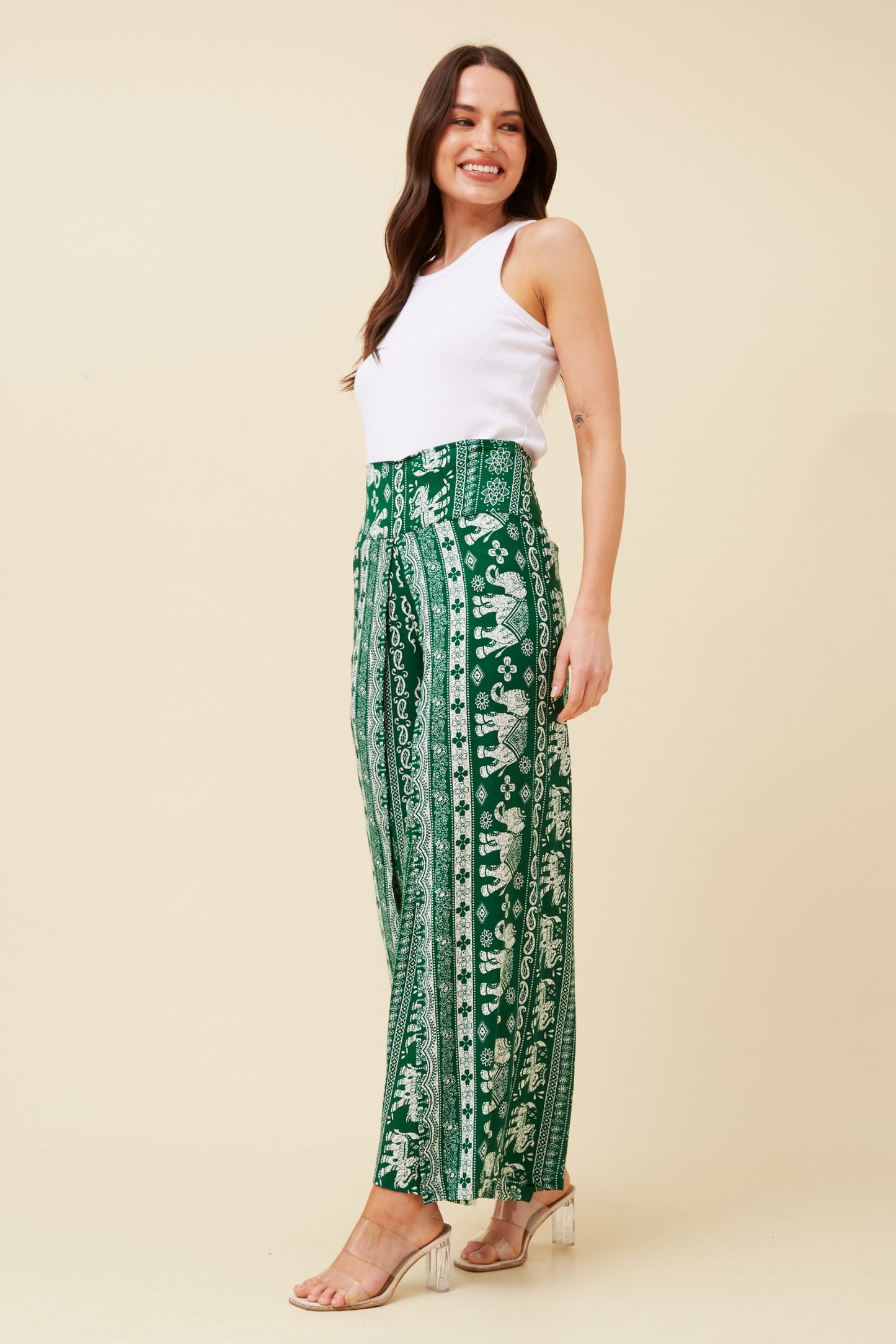 Elephant Printed Pant P520841- Green