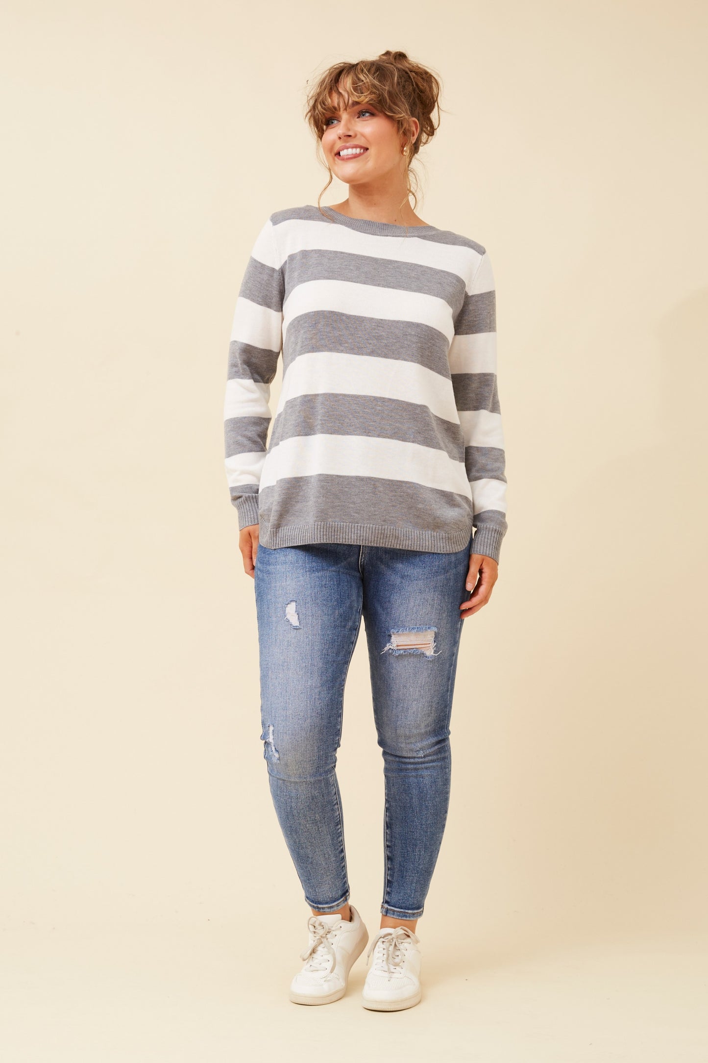 Georgi Stripe Knit KP518385 Light Grey Marl
