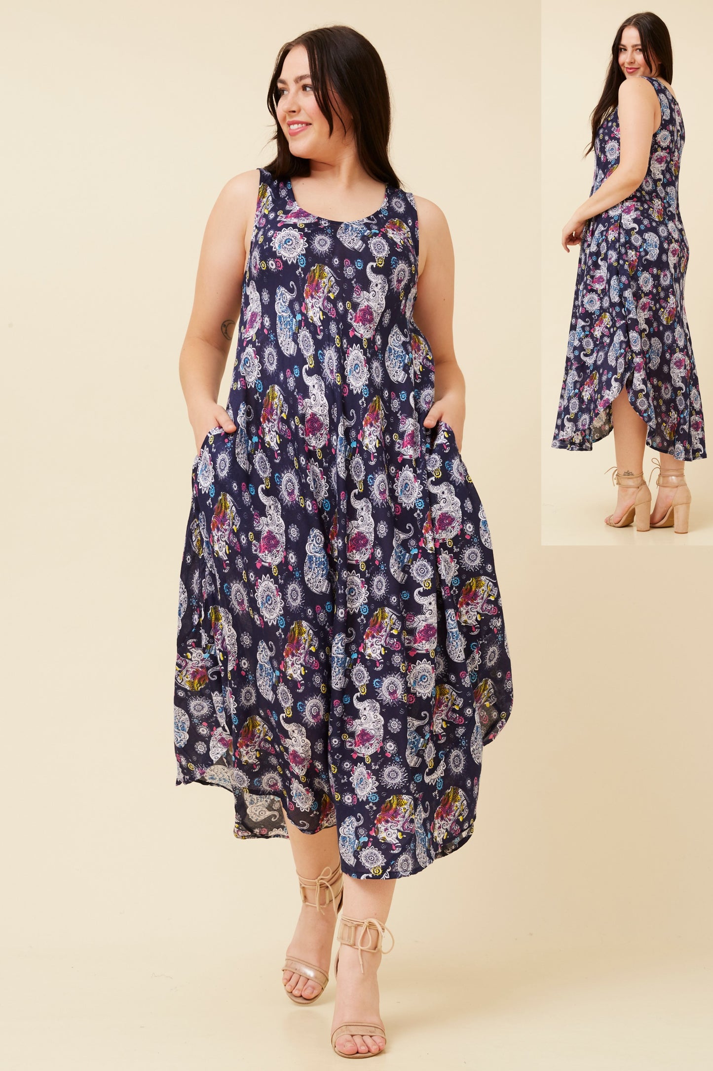 Elephant Print Dress D523083 Navy