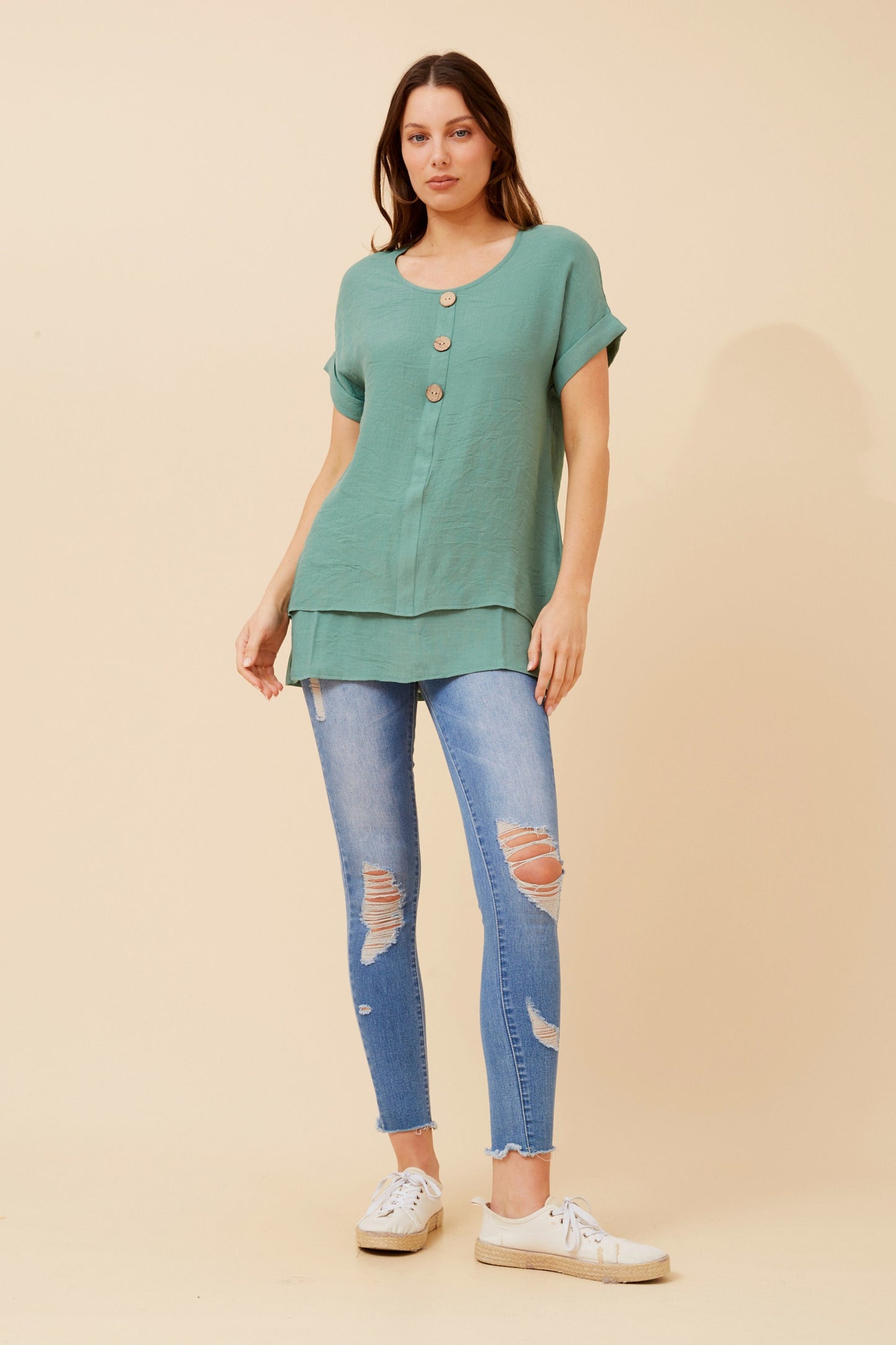 Soraya Double Layer Top T523077 Green Ash
